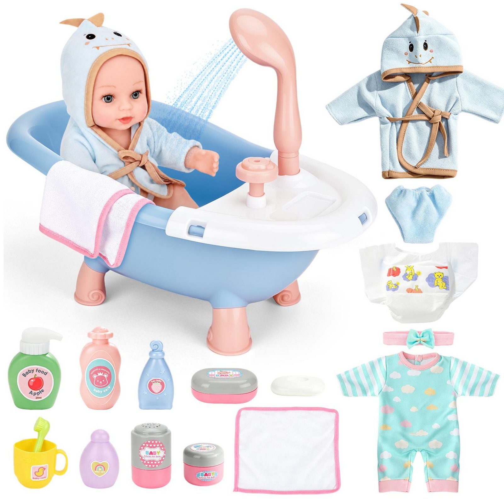 deAO Baby Doll Bath Playset - Blue