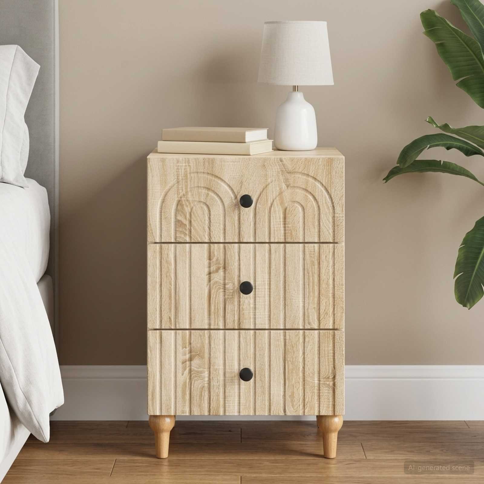 Walplus Engineered Wood Bedside Cabinet - Sonoma Oak - 43 x 41 x 66.5 cm