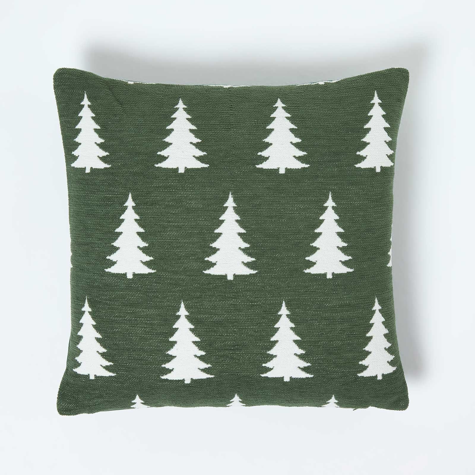 Homescapes Festive Alpine Tree Cushion – Moss Green Woven Design