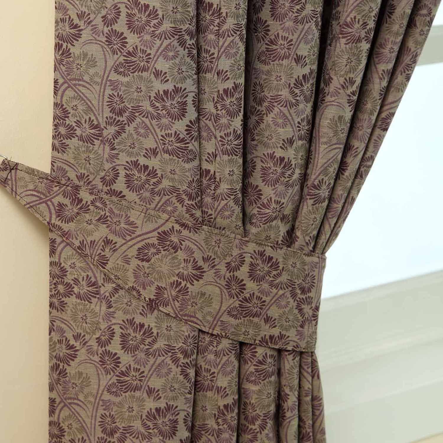 Homescapes Pack of 2 Vintage Floral Jacquard Curtain Tie Backs – Purple