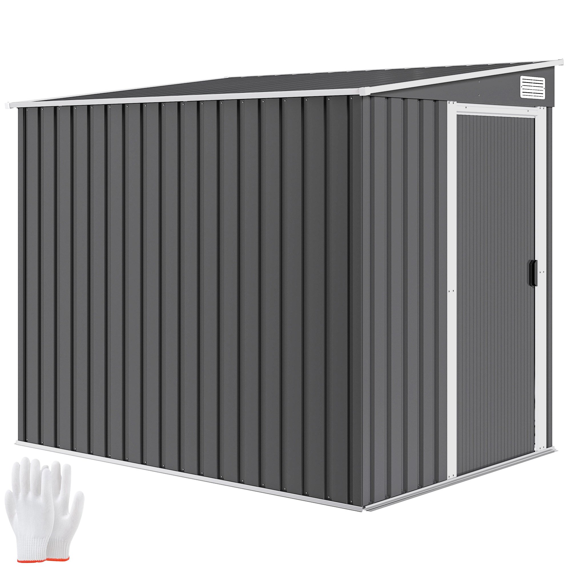 Outsunny Galvanised Metal Lean to Garden Shed – Dark Grey