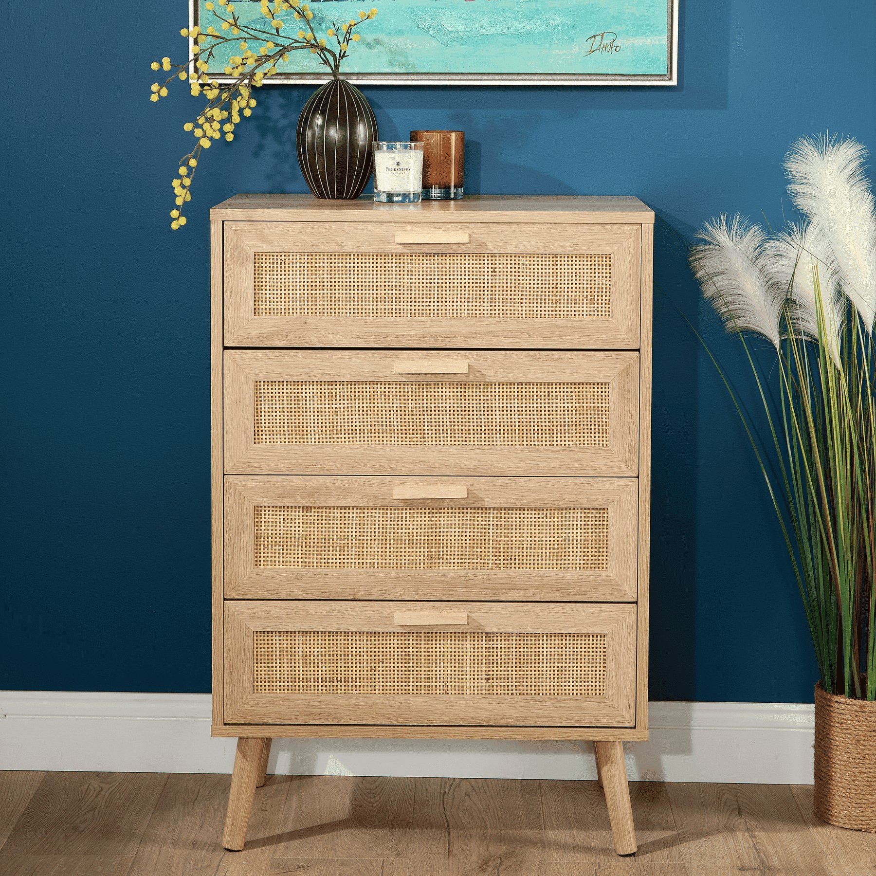 Home Source Astbury Rattan Chest of 4 Drawers - Natural