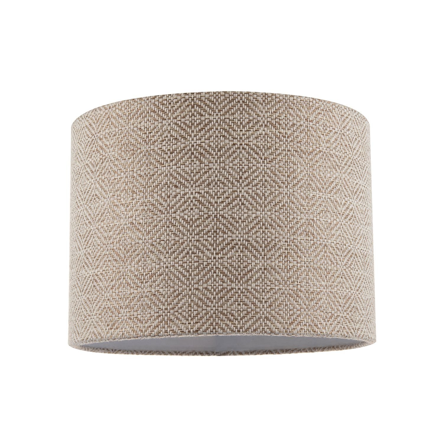 Happy Homewares Aztec Drum in Dark Taupe and White Linen Lampshade - 25cm