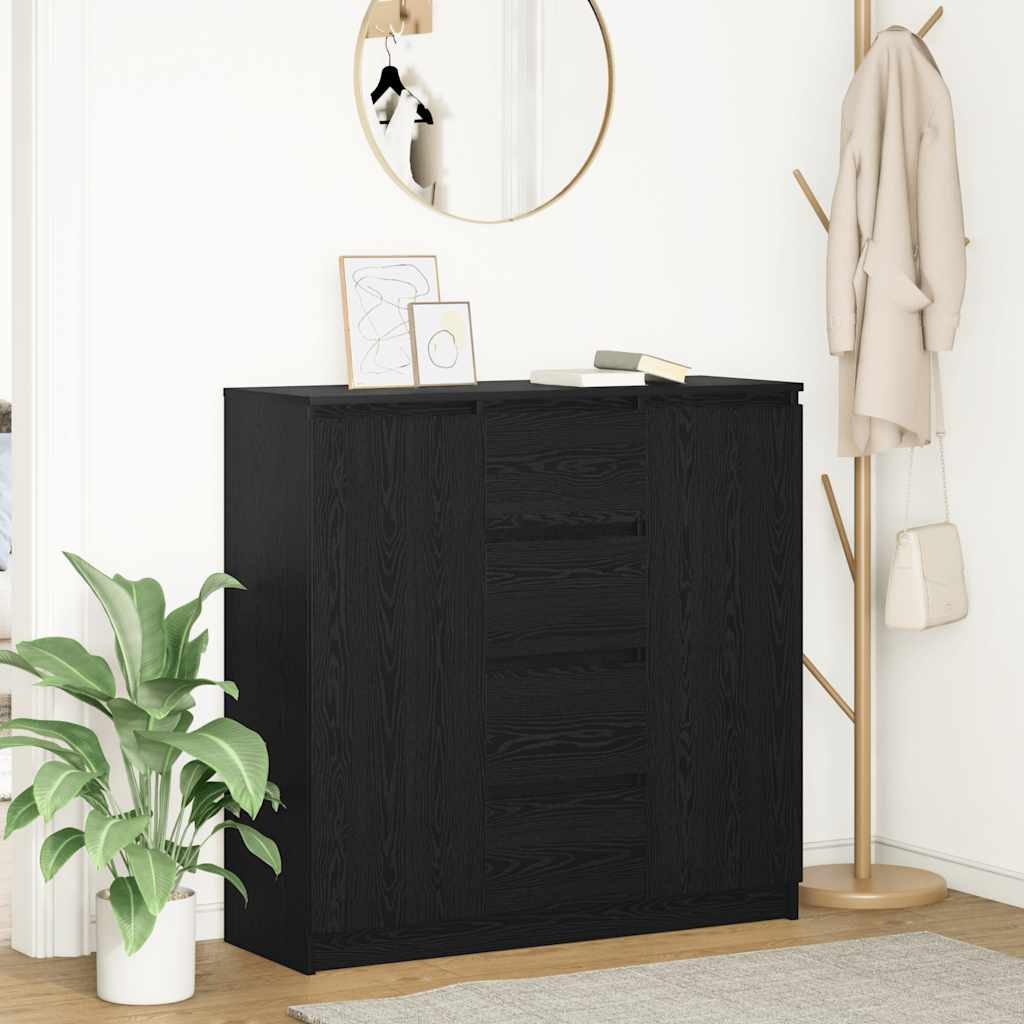 Walplus Engineered Wood Drawer Sideboard - Black Oak - 100.5 x 35 x 98.5 cm