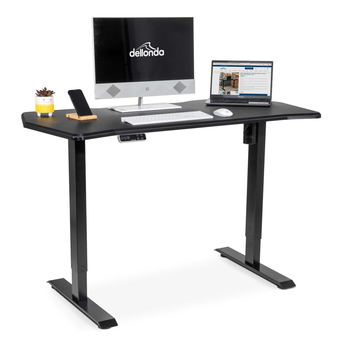 Dellonda Carbon Fibre Effect Electric Height Adjustable Desk - Black
