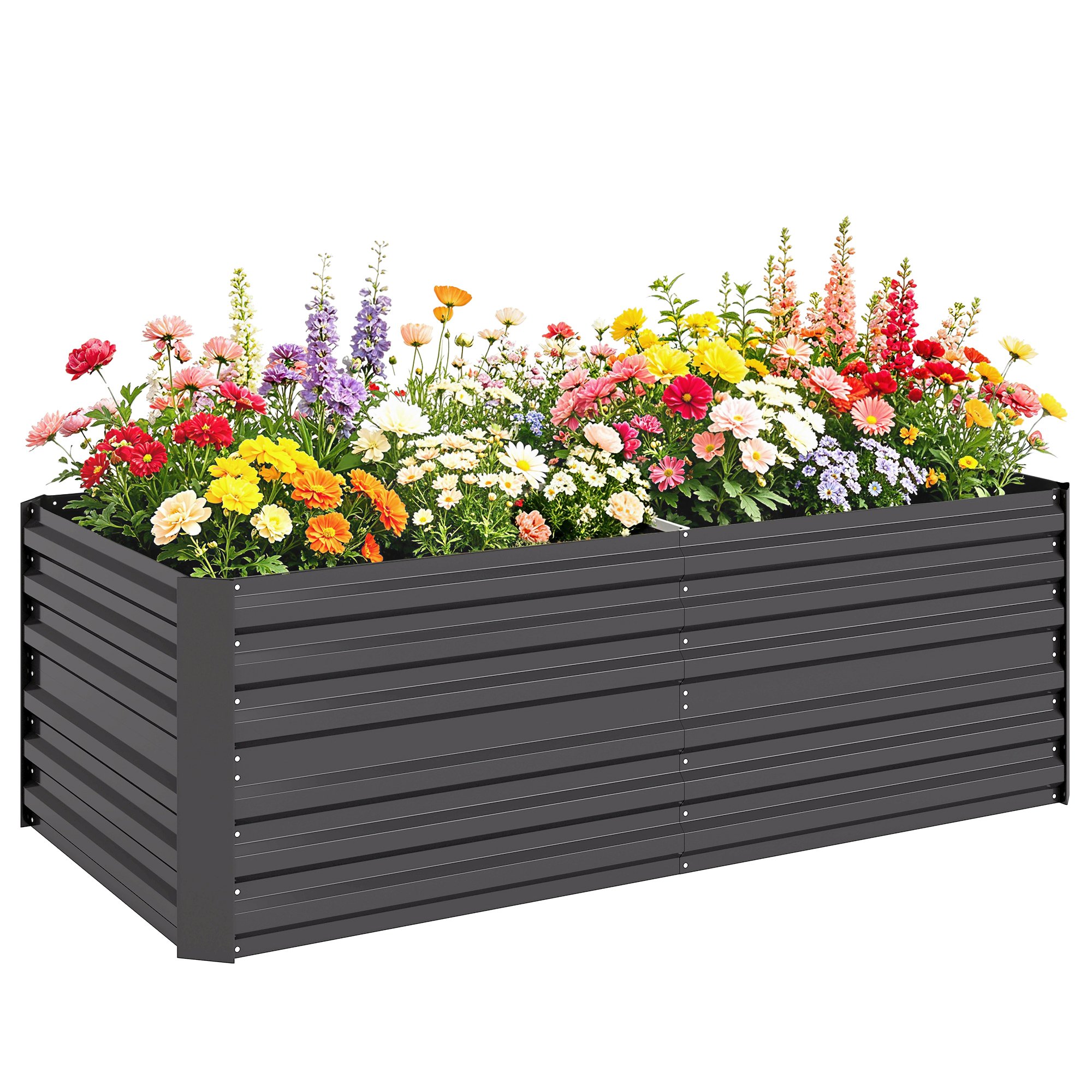 Outsunny Galvanised Steel Outdoor Planters - Dark Grey