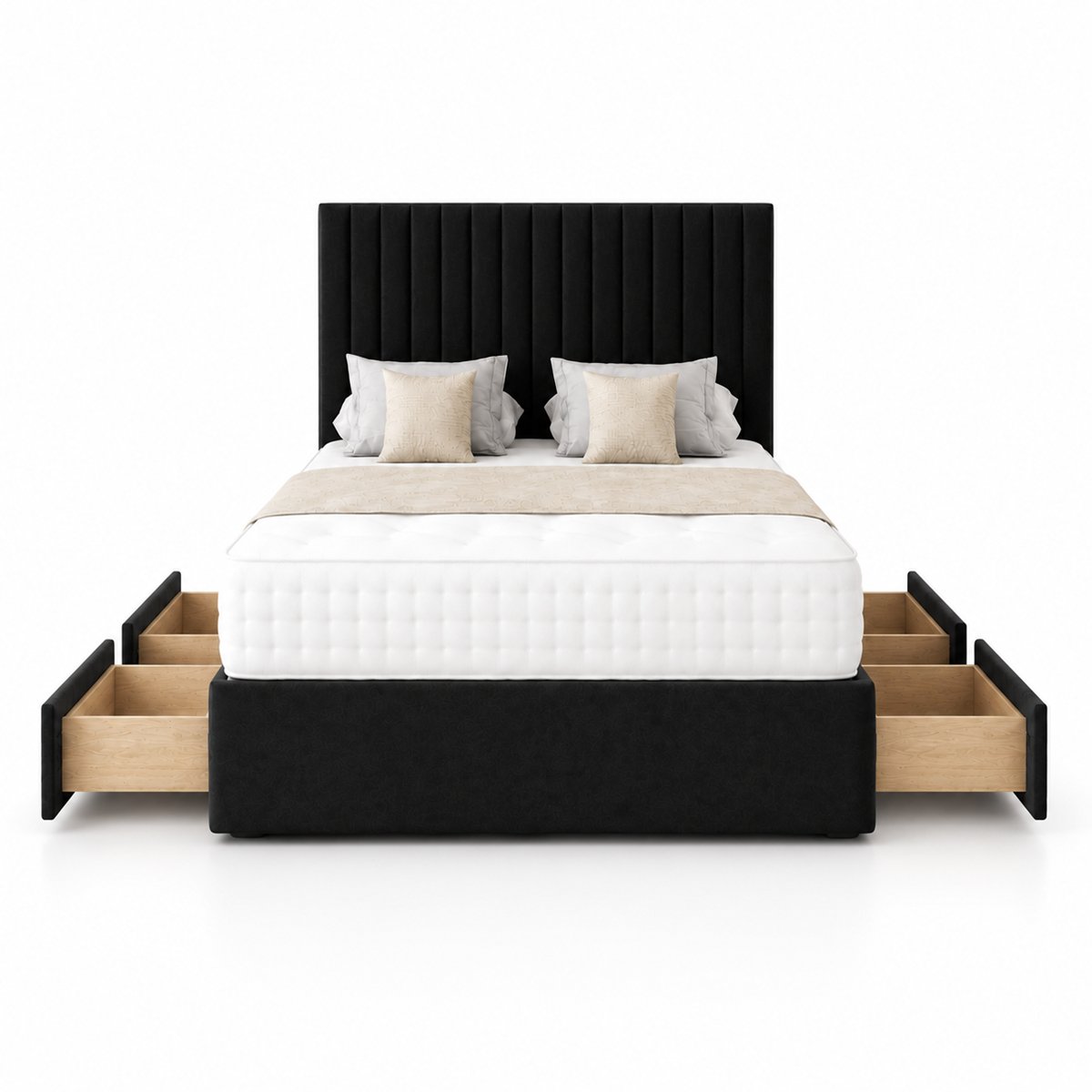 Comfy Deluxe 5ft King Size   4 Drawer Suede  Divan Bed Set -  Black