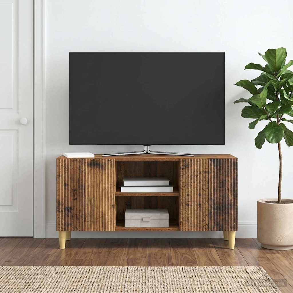 Walplus 2 Door Wood TV Cabinet 1 Shelf - Old Wood - 102 x 34.5 x 50 cm