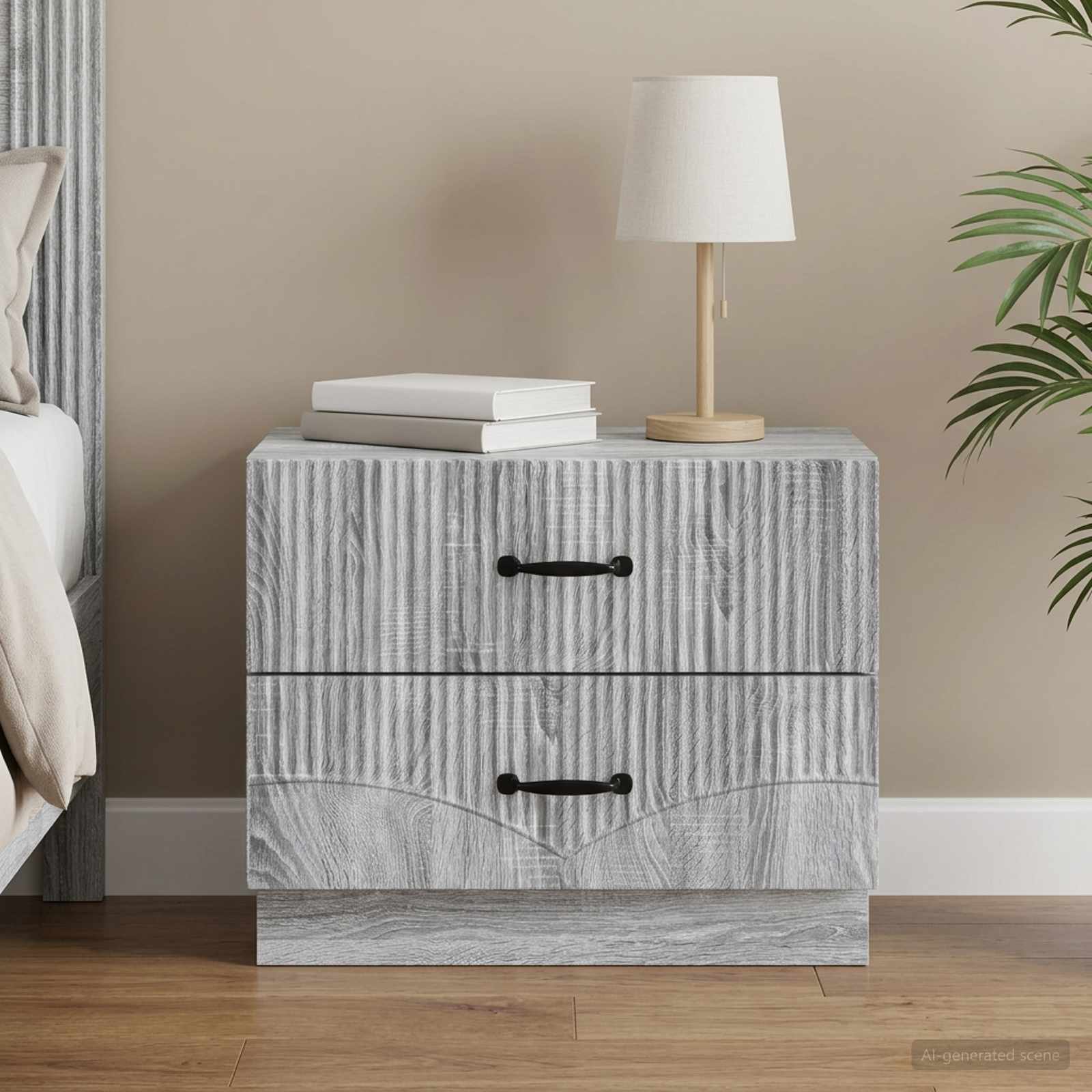 Walplus Engineered Wood Bedside Cabinet - Grey Sonoma - 62 x 34.5 x 44.5 cm