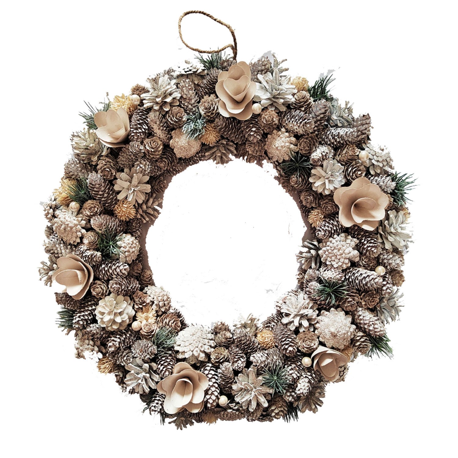 Neo 50cm Frosted Pine Cone Decorative Wreath