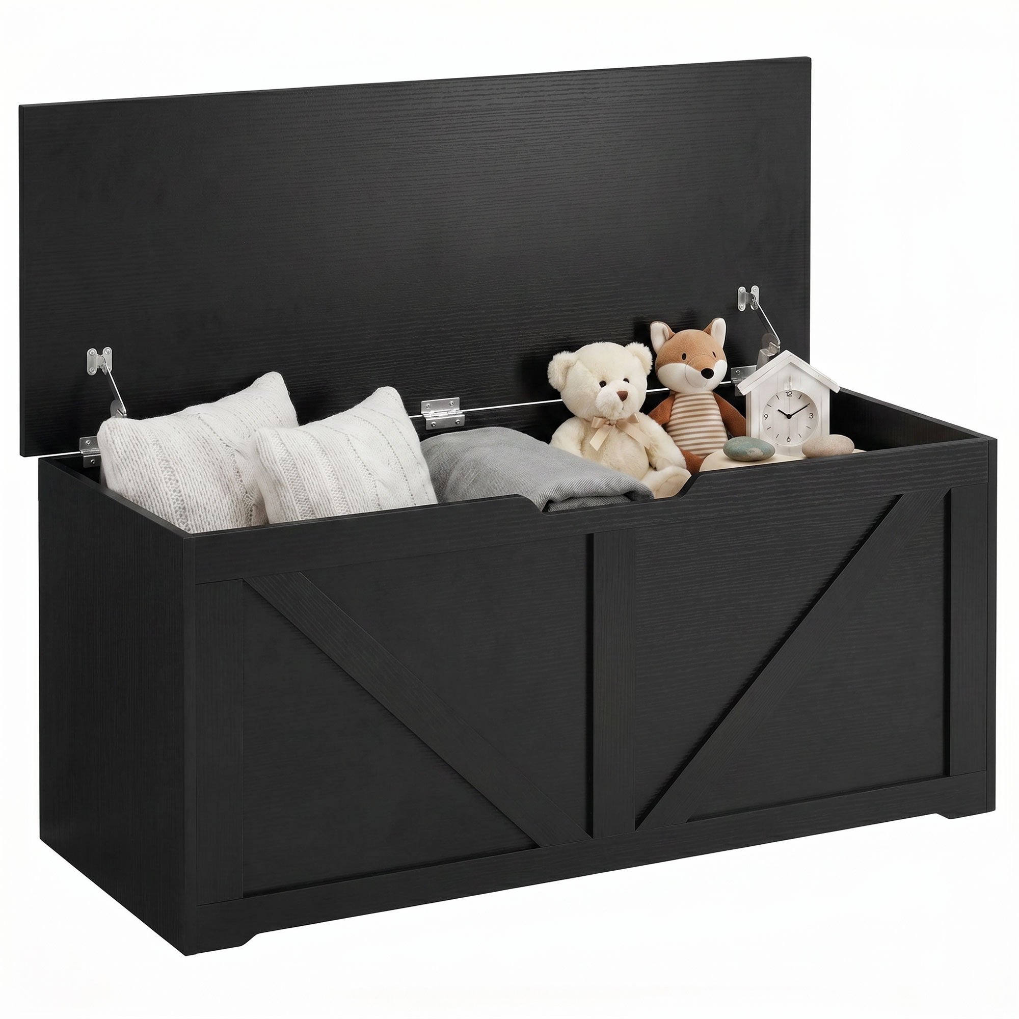 HOMCOM 127L Storage Chest with 2 Safety Hinges and U shaped Pull - Black