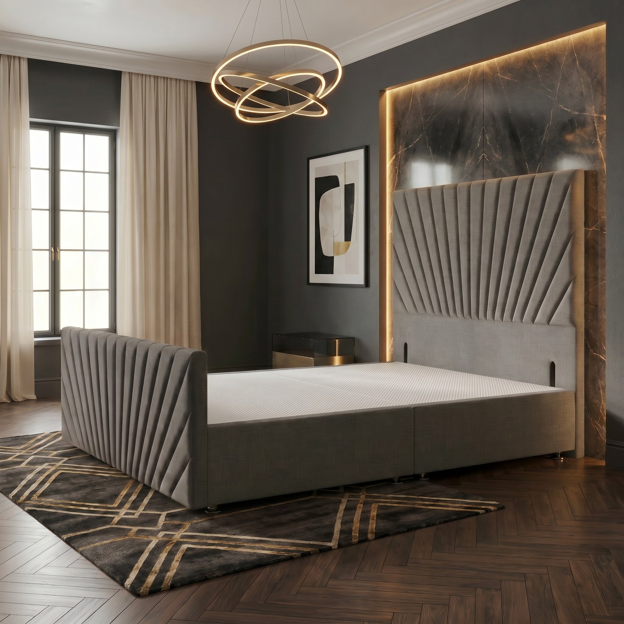 Somnior Linen Small Double Divan Bed with Footboard & Headboard - Silver