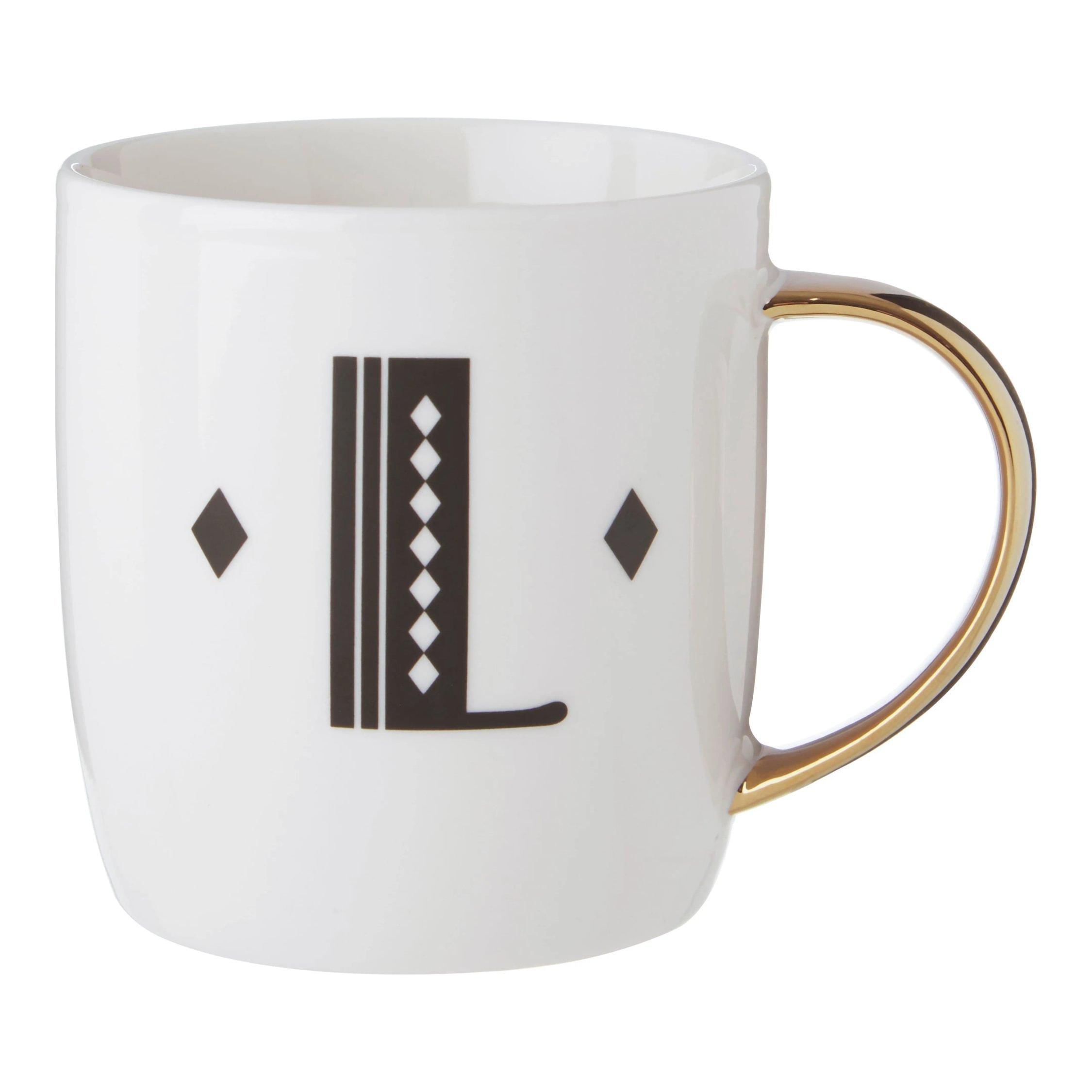 Orsina Diamond Deco L Monogram Mug – White