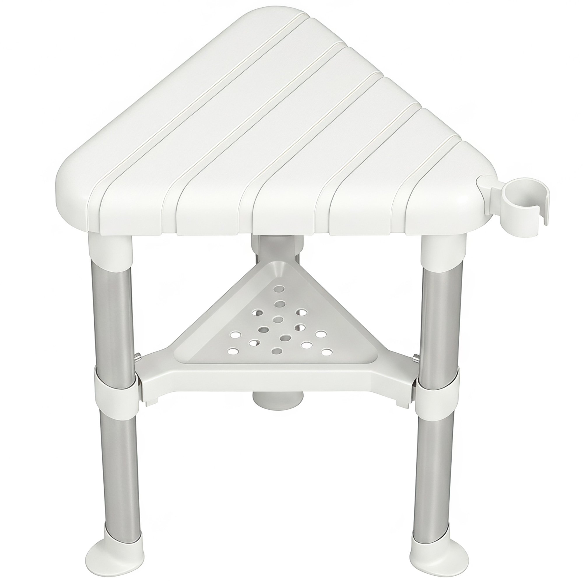 HOMCOM Aluminium Alloy Corner Shower Chair with Storage Shelf and Seat - White