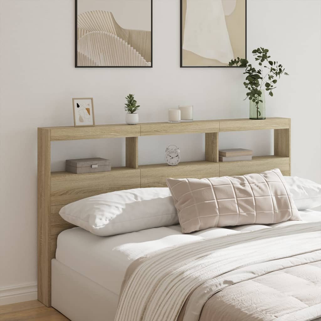 Walplus Engineered Wood LED Headboard Cabinet - Light Oak - 180 x 17 x 102 cm