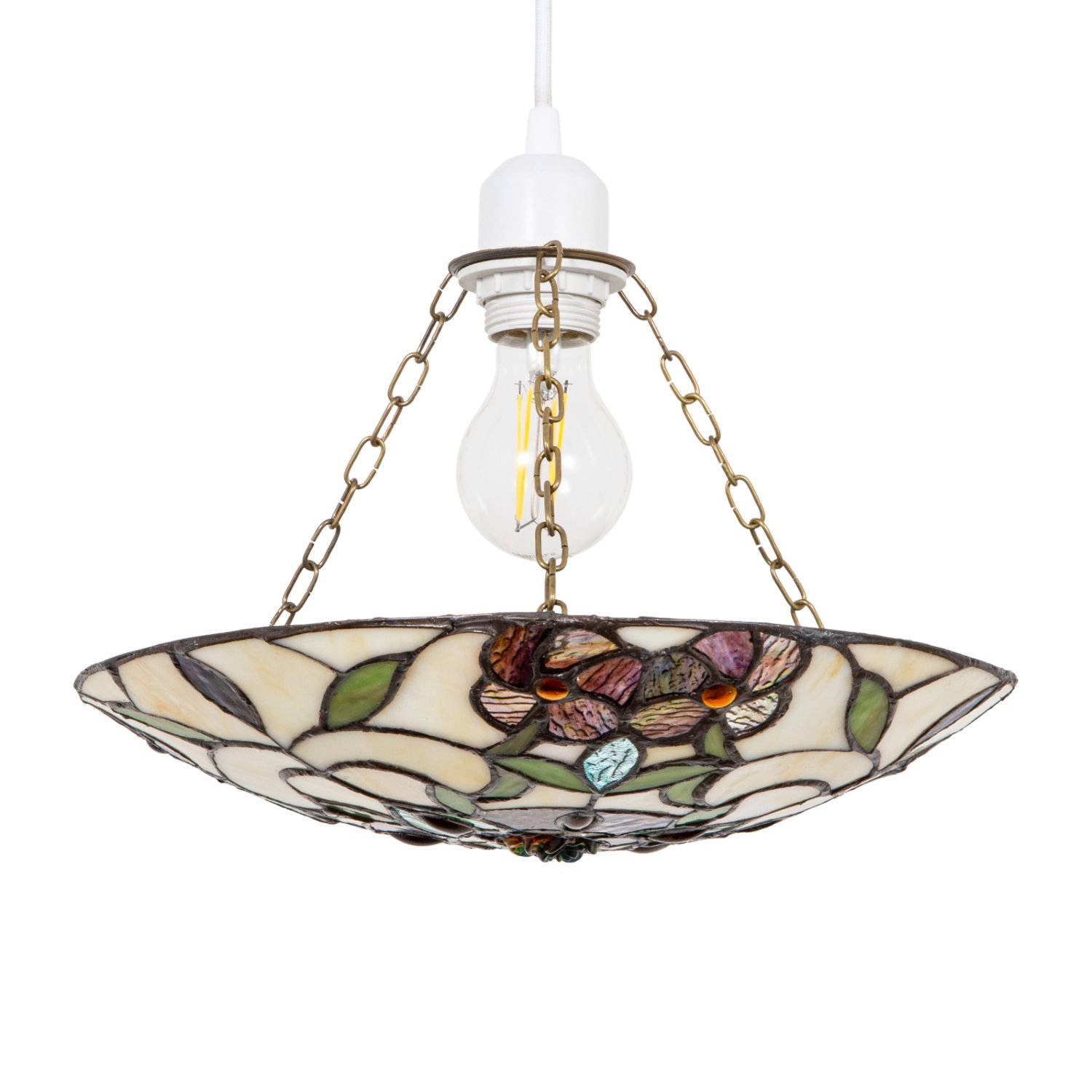 Happy Homewares Multicoloured Stained Glass Tiffany Pendant Shade - 31cm