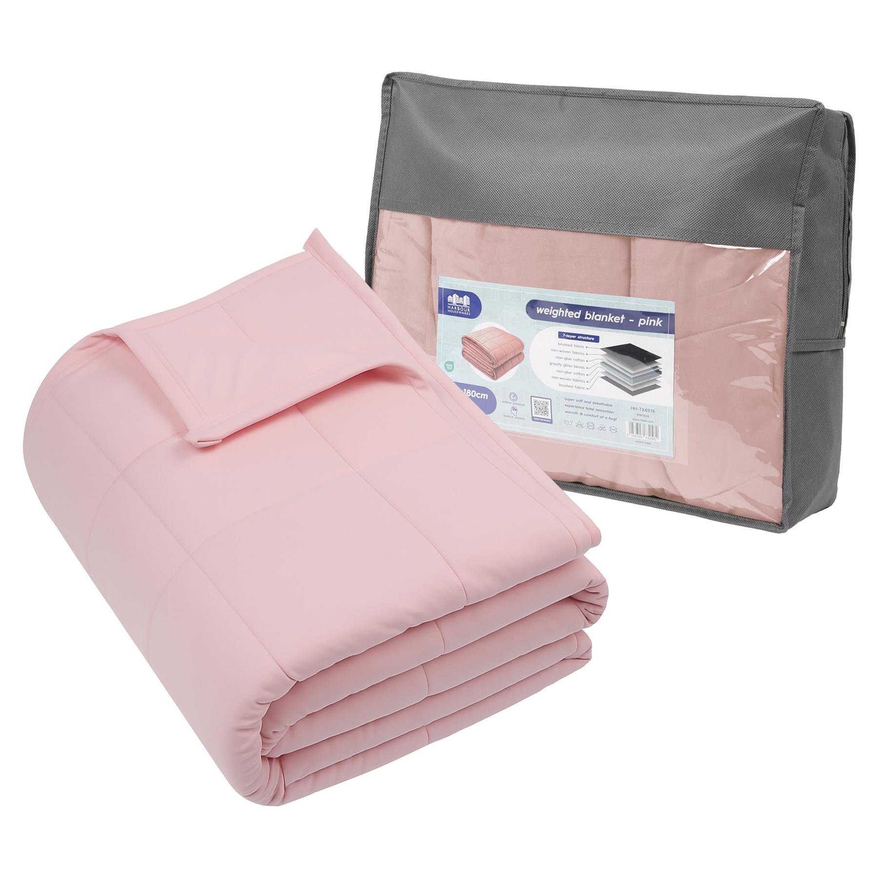 Harbour Housewares Weighted Blanket with Storage Bag - 6kg - Pink