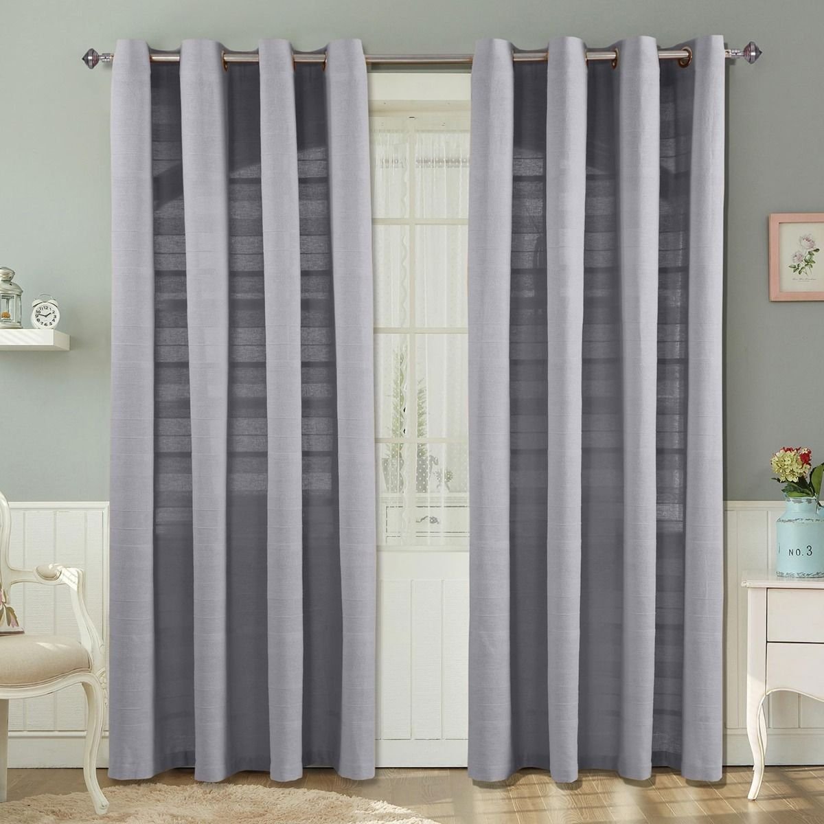 Homescapes Silver Grey Cotton Rajput Ribbed Curtains - 167cm x 228cm