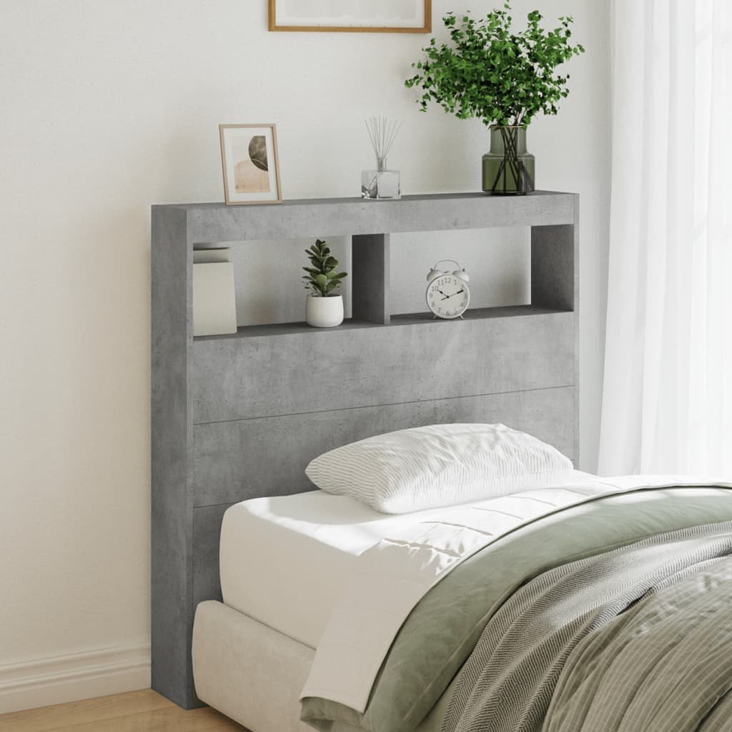 Walplus Wood LED Headboard Cabinet - Granite Grey - 100 x 17 x 102 cm