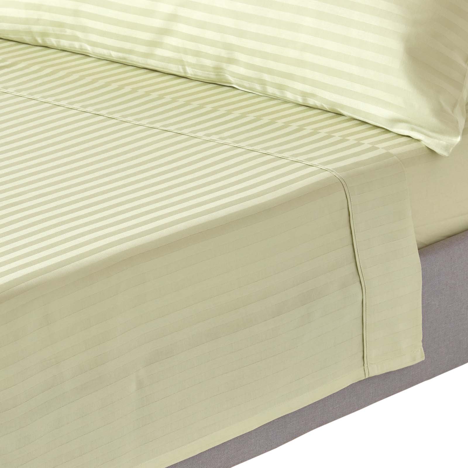Homesapes Egyptian Cotton Sage Green Satin Stripe Flat Sheet - King Size
