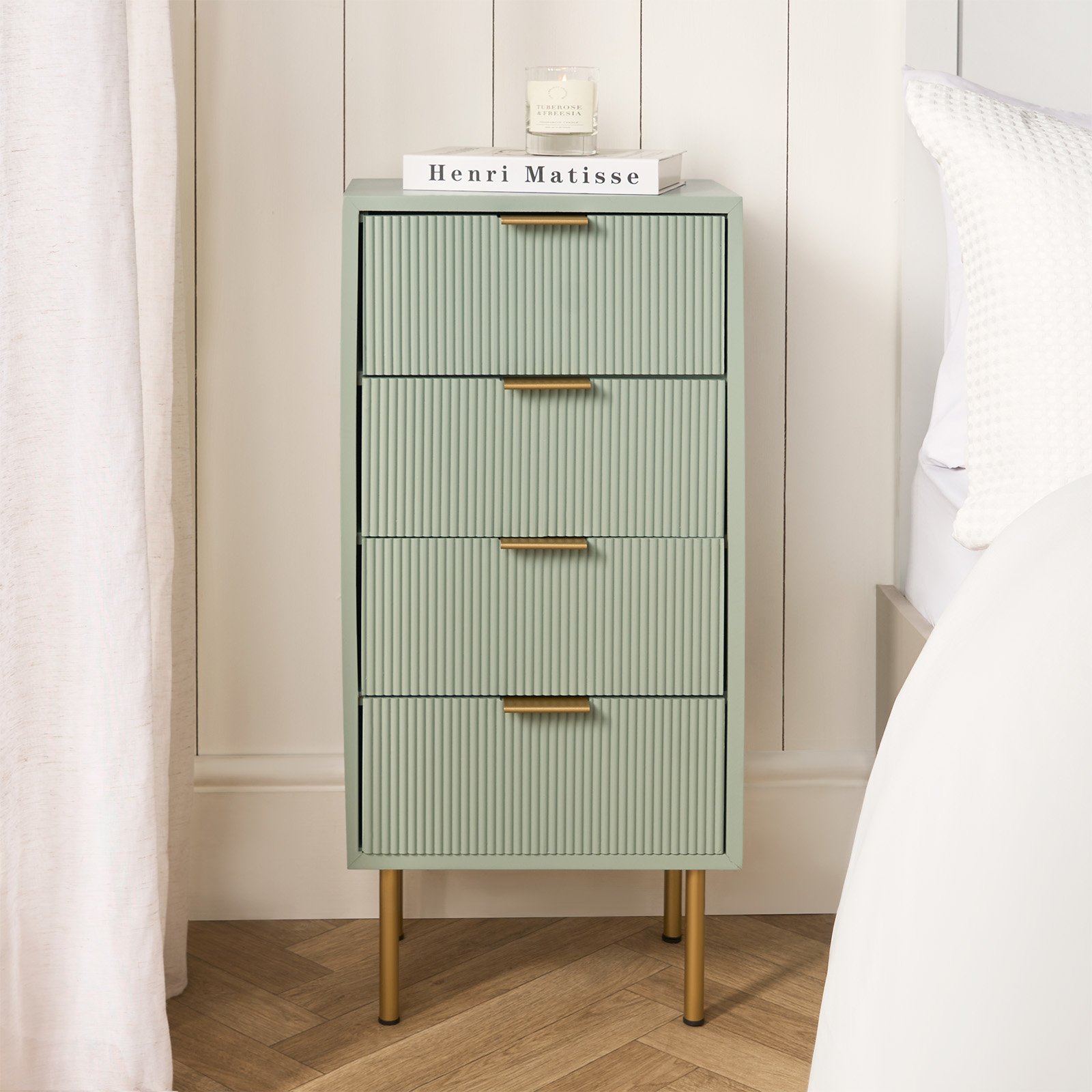 OHS Ribbed Engineered Wood 4 Drawer Unit - Sage Green