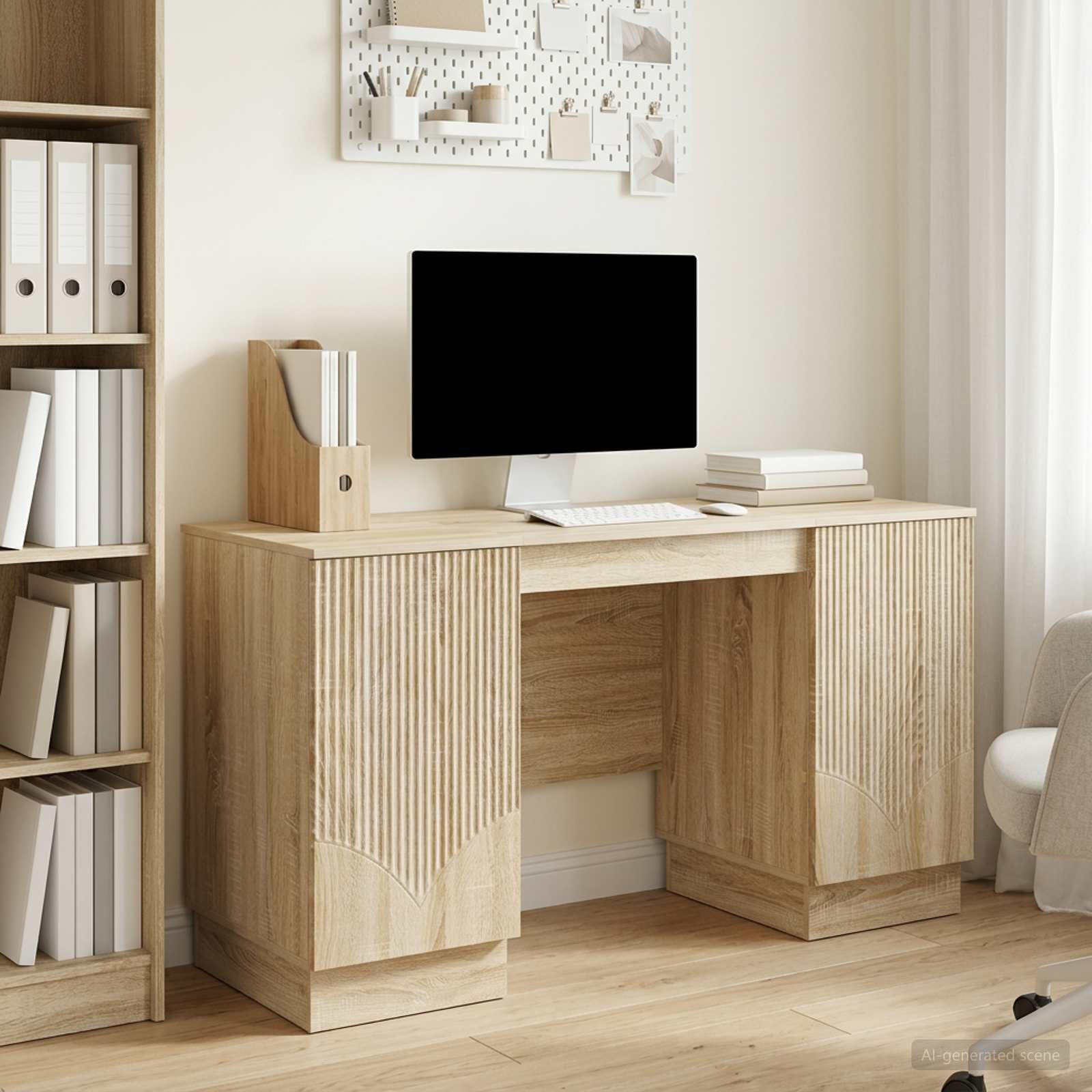 Walplus Shelf Engineered Wood Office Desk - Light Oak - 142.5 x 50 x 75 cm