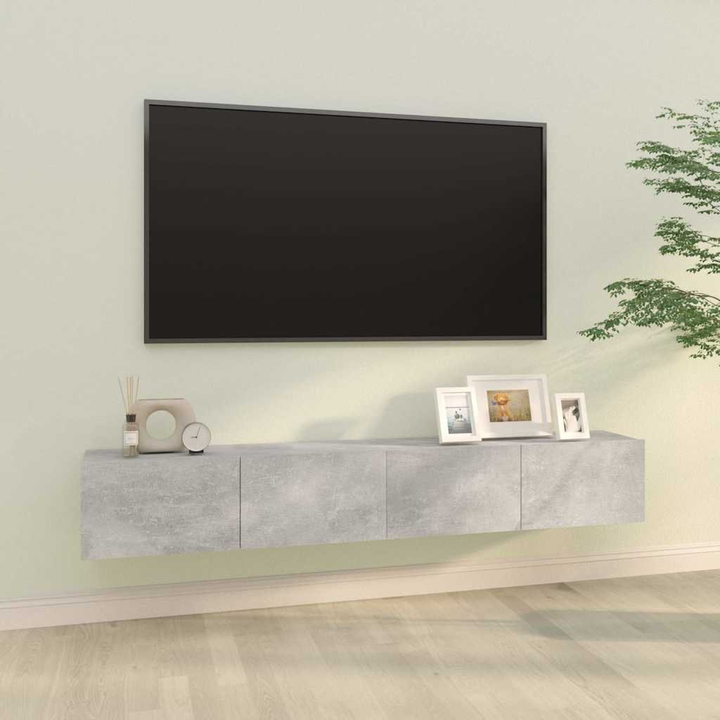 Walplus 2 Piece Wall Mounted 2 Compartments TV Cabinet - Grey - 100 x 30 x 30 cm