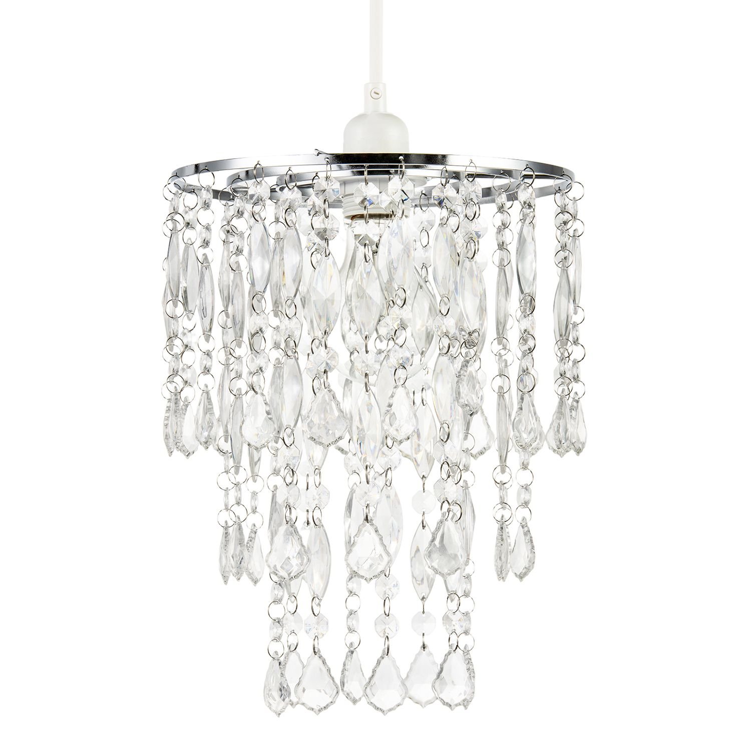 Happy Homewares Chrome Tiers of Clear Acrylic Drops Pendant Shade - 23cm