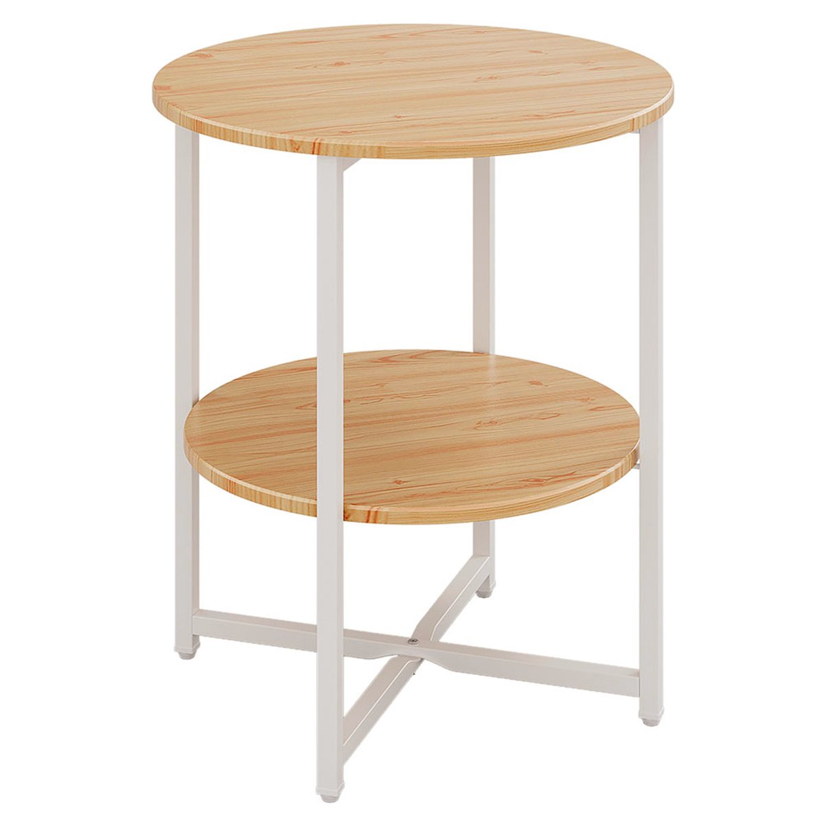 Living and Home Small Round Coffee Table with Shelf - Natural