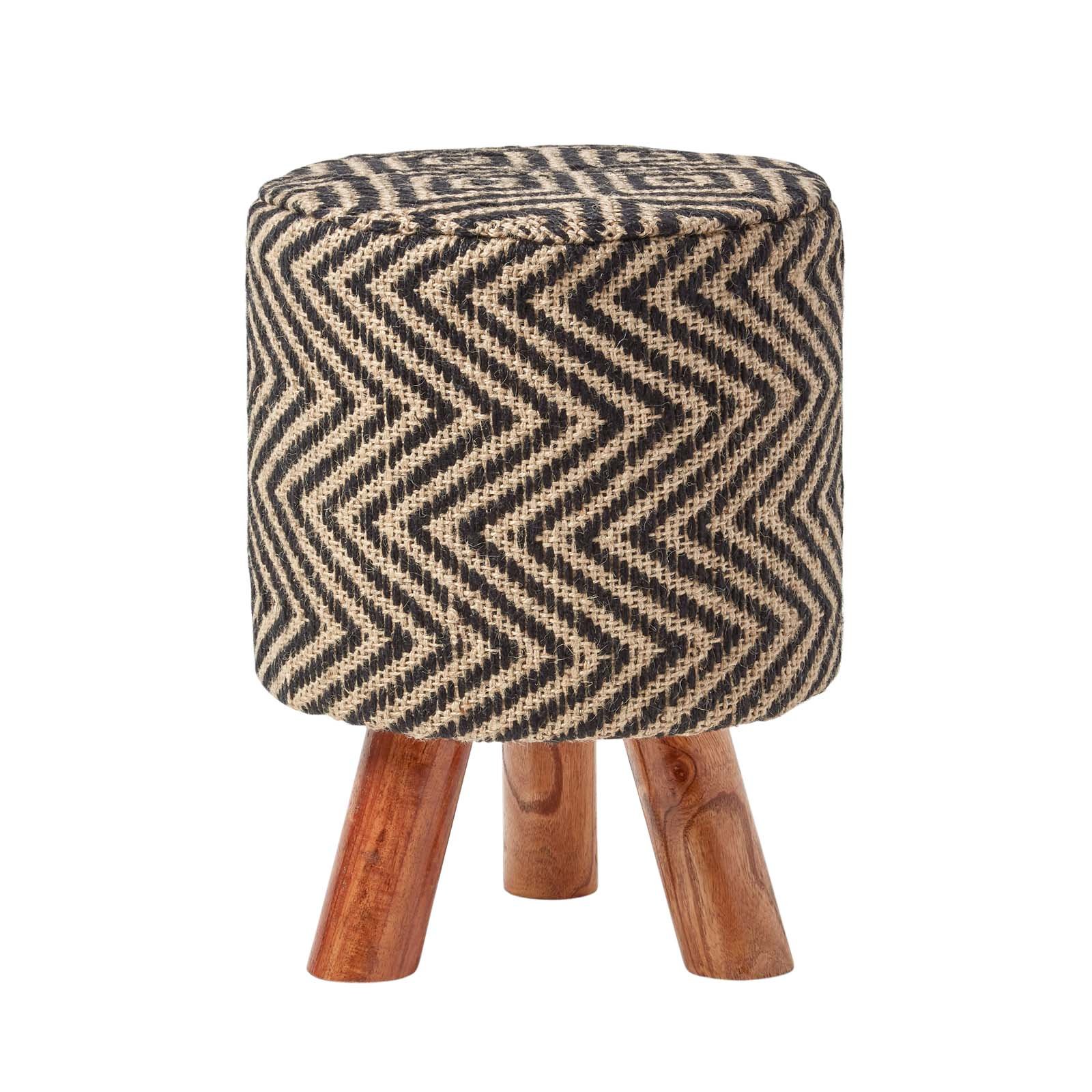 Homescapes Modern Style Diamond Jute Footstool – Black and Natural