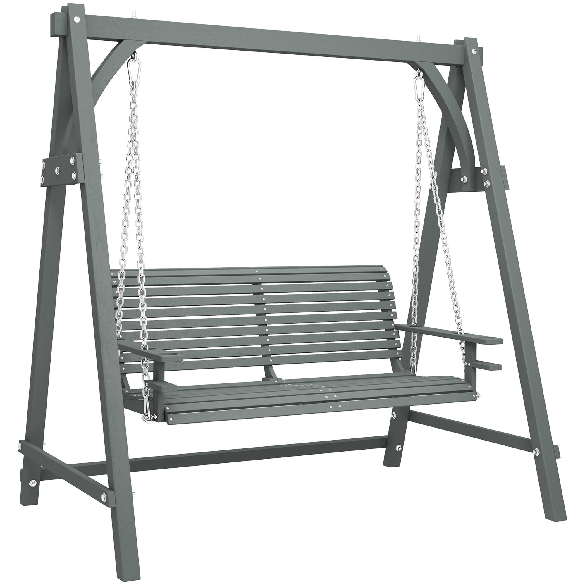 Outsunny Pine Drink Tray Garden Swing Seat – Grey