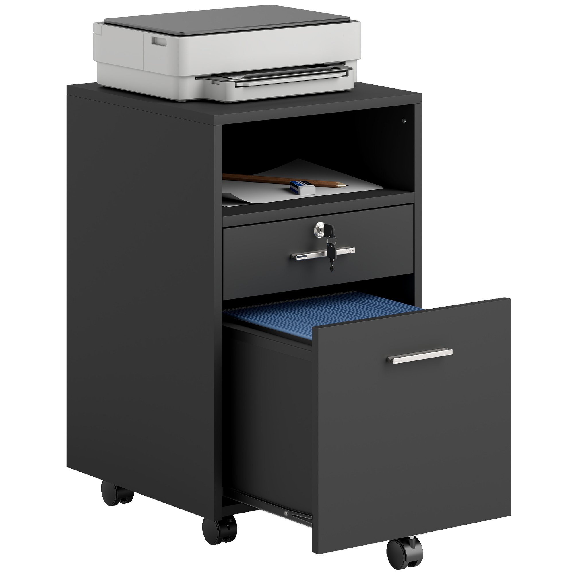 Vinsetto Mobile File Cabinet Lockable Storage Unit Cupboard - Black