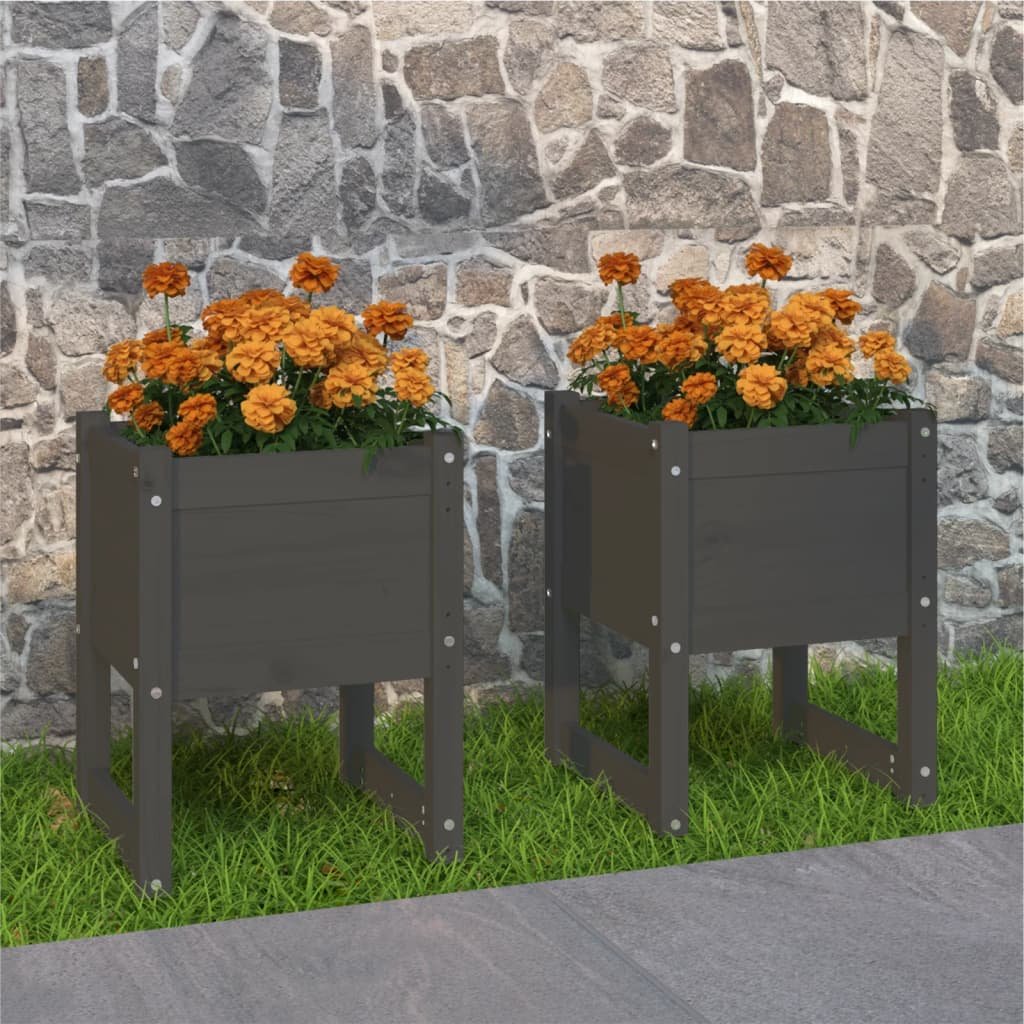 Walplus Pack of 2 Wood Garden Planter - Grey - 40 x 40 x 52.5 cm