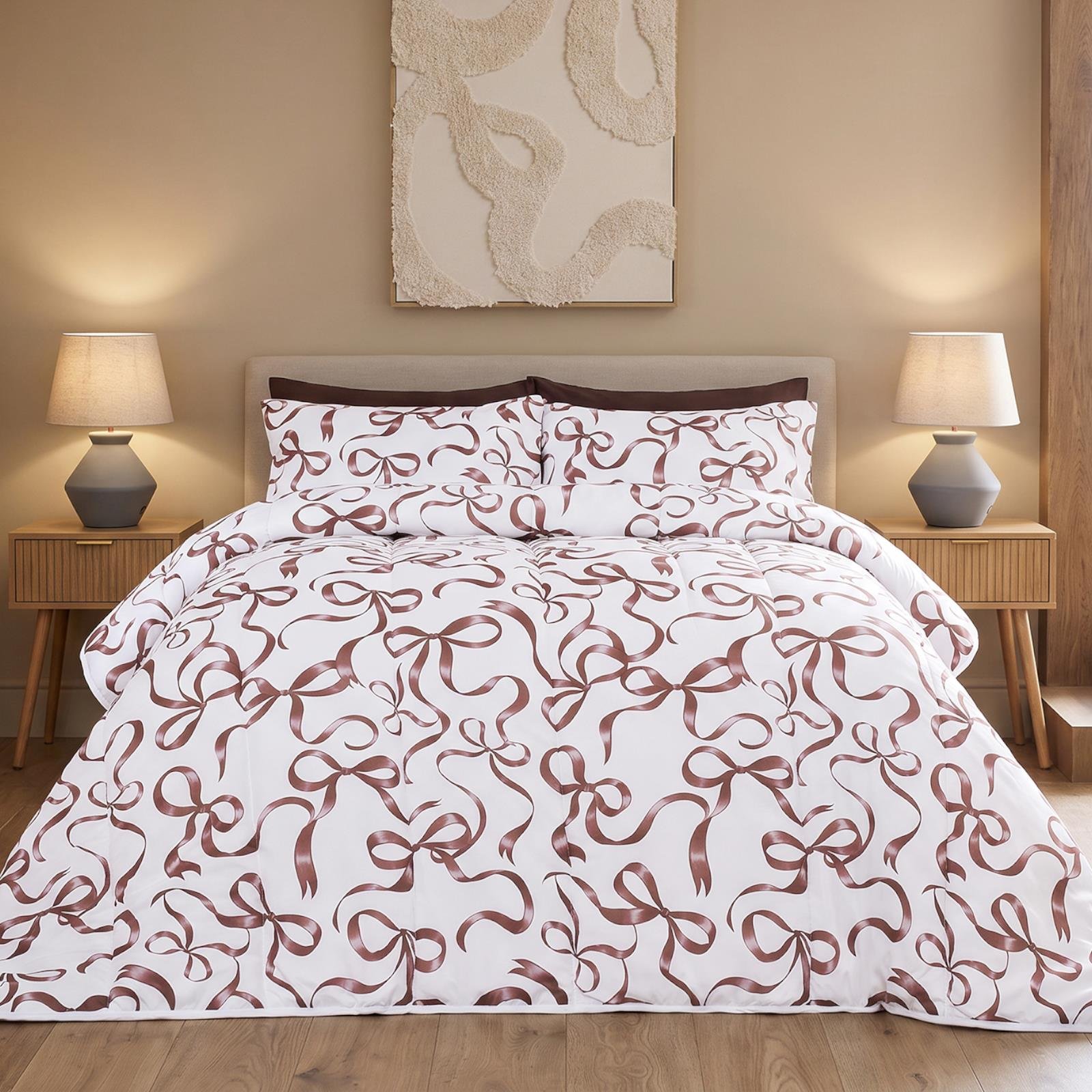 OHS Ribbon Bow 10.5 Tog Coverless Duvet Set - Ivory/Natural - Single