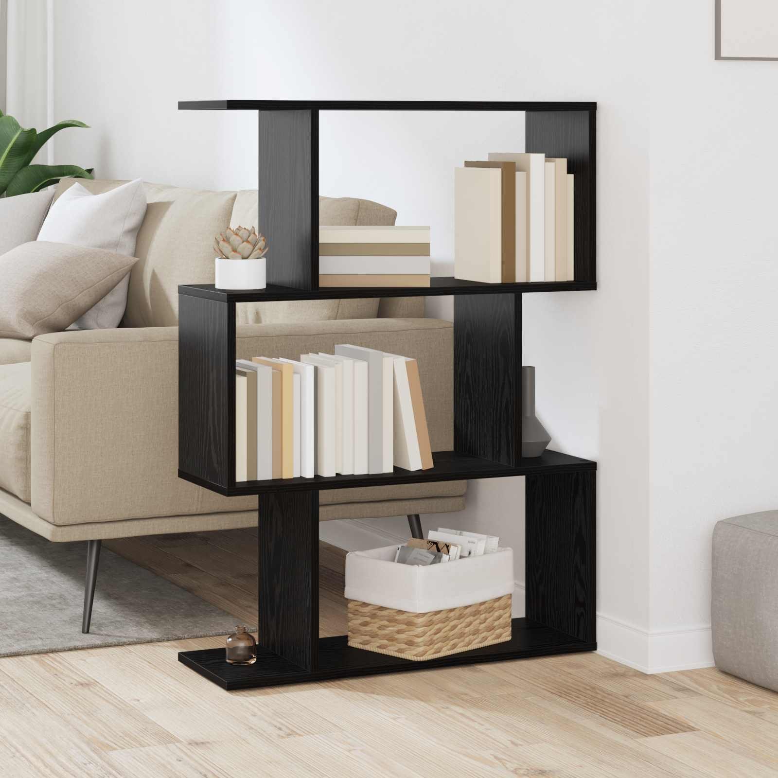 Walplus 3 Tier Engineered Wood Book Cabinet - Dark Oak - 70 x 24 x 97 cm