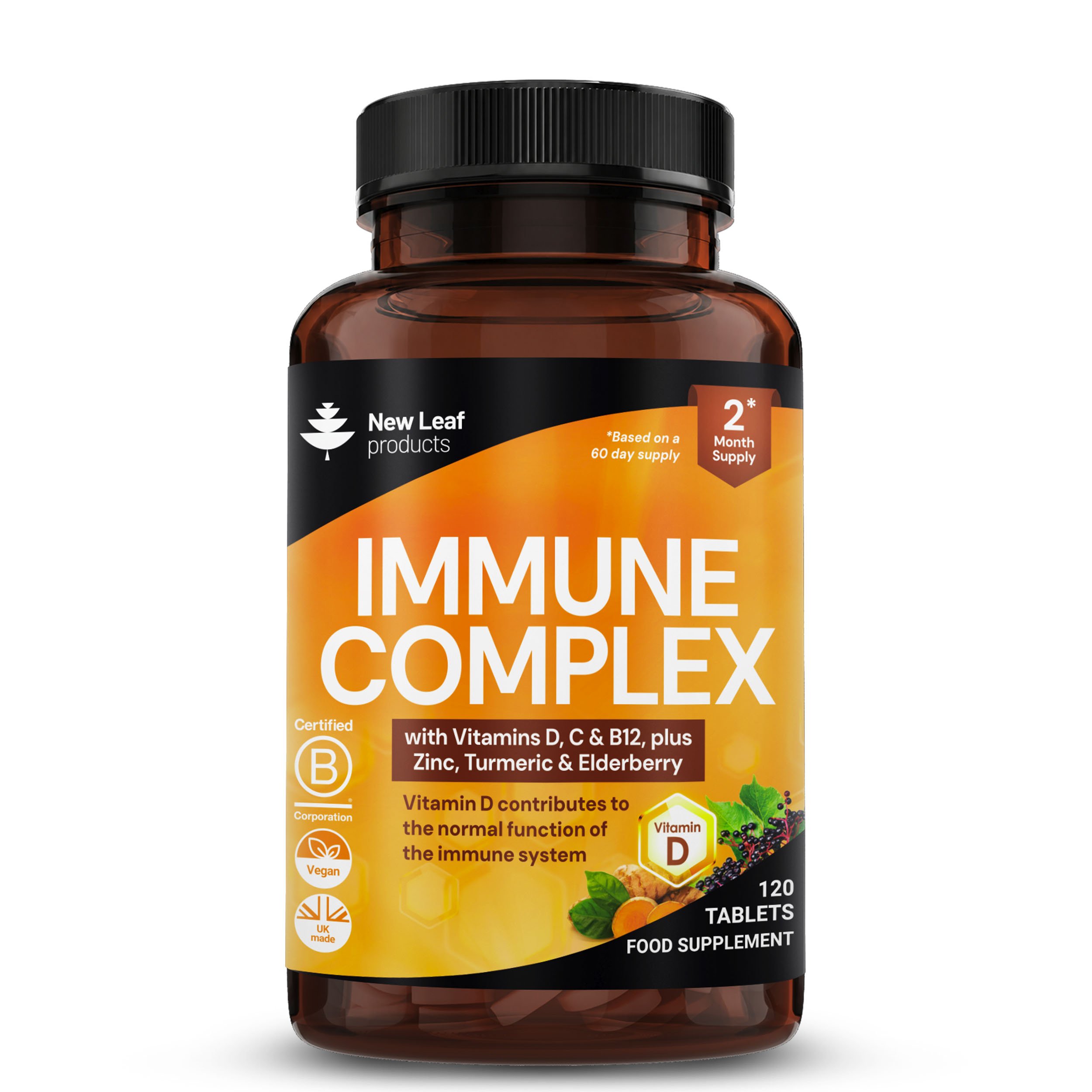 New Leaf Immune Complex with Vitamins C D B12 Zinc and Turmeric - 120 Tablets
