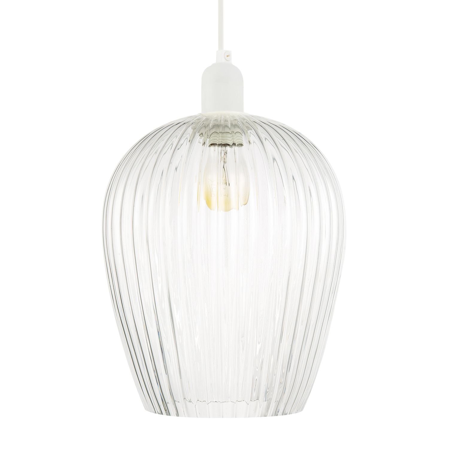 Happy Homewares Transparent Mini Line Ribbed Glass Pendant Shade - 25cm