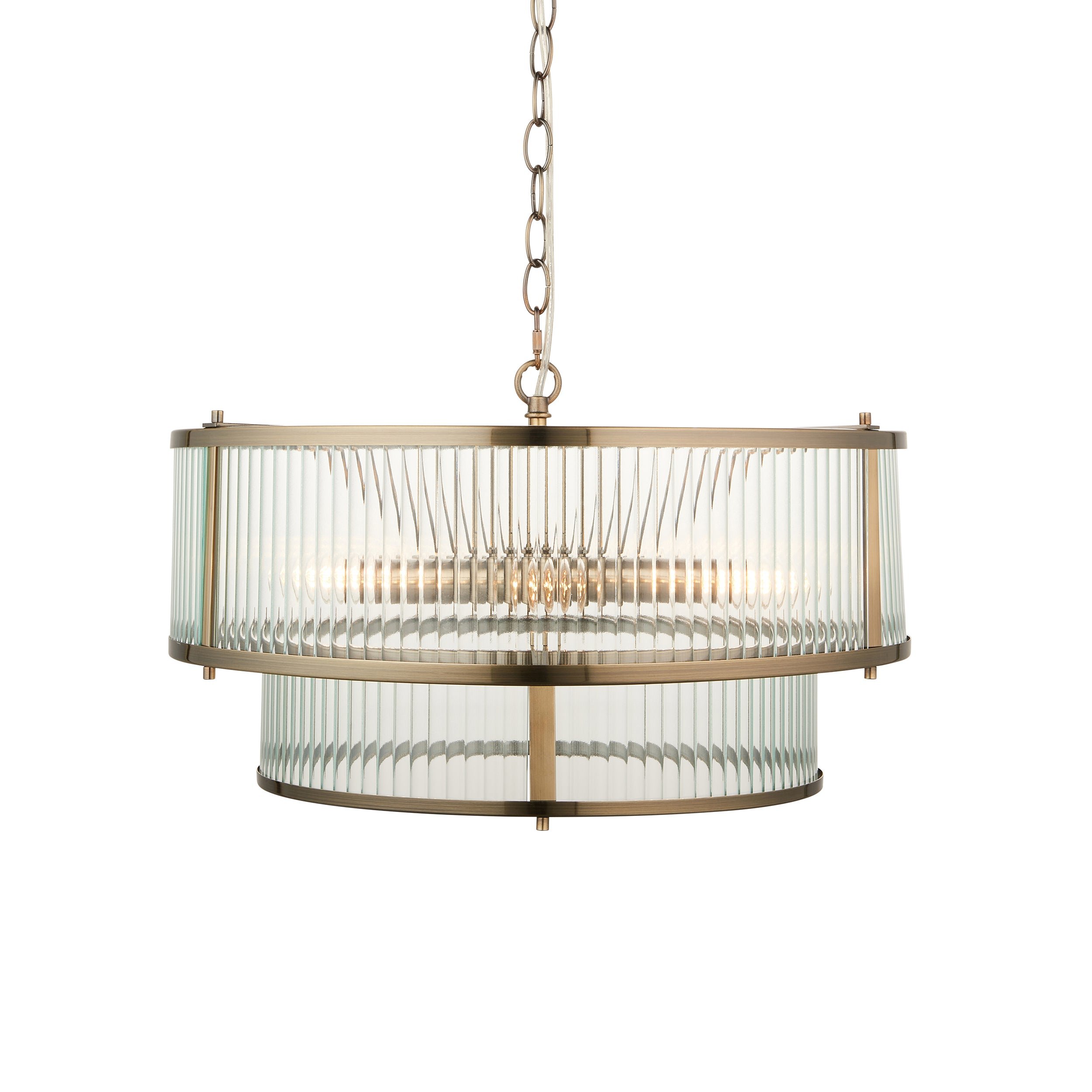 Loops Direct Steel and Glass 5-Light Tiered Pendant - Antique Brass