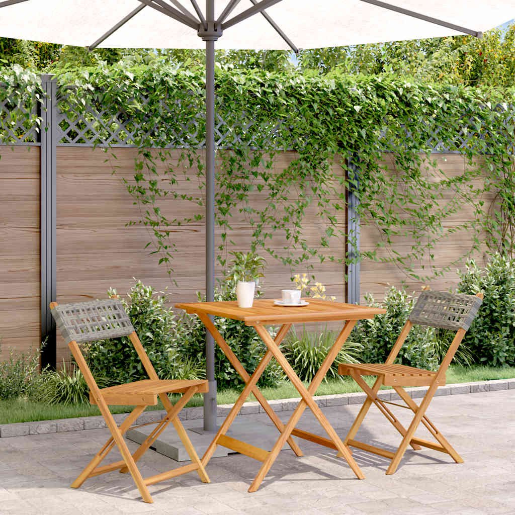 Walplus 3 Piece Poly Rattan Folding Bistro Set - Grey - 70 x 70 x 75 cm