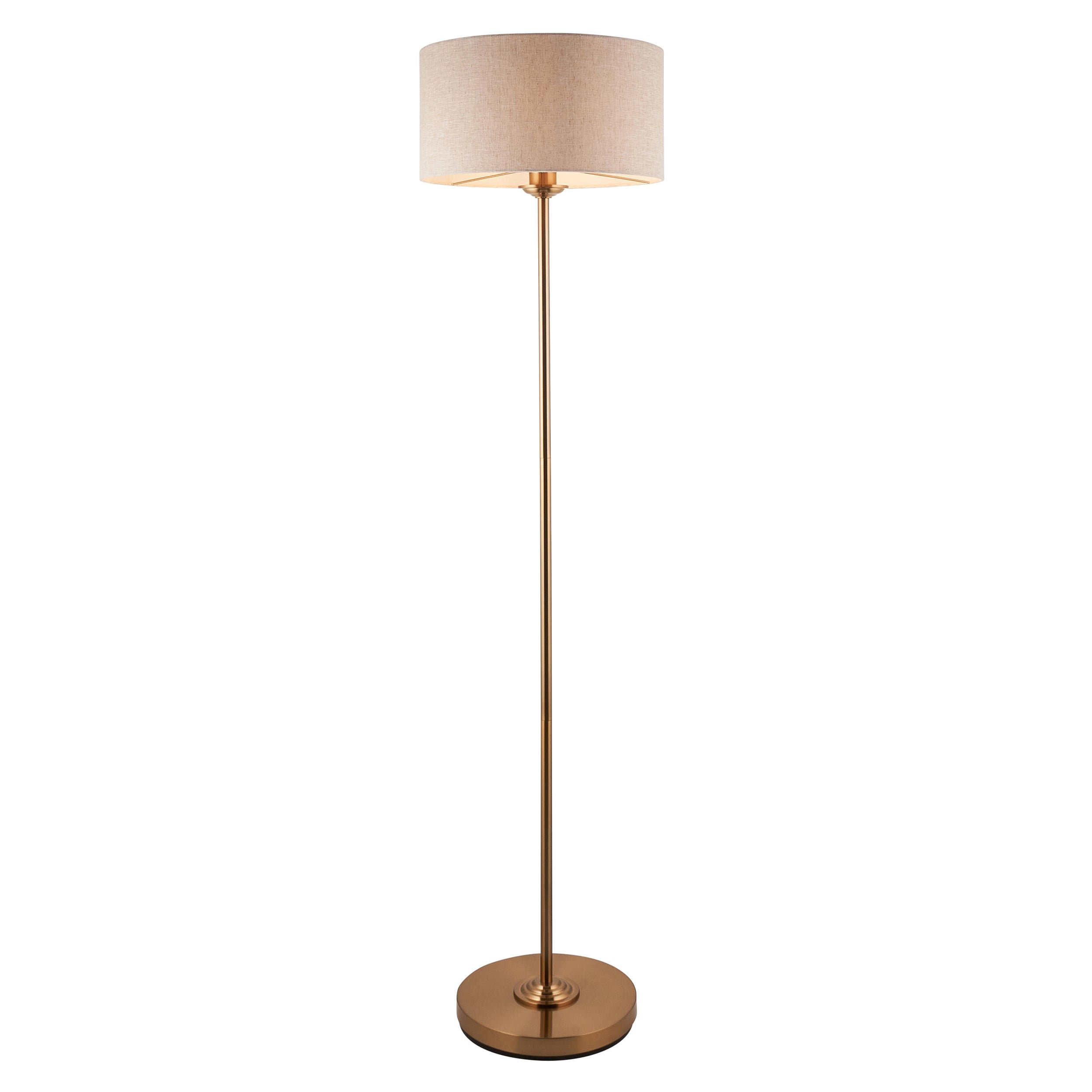 Loops Direct Steel and Fabric Floor Lamp - Vintage Brass and Natural Linen