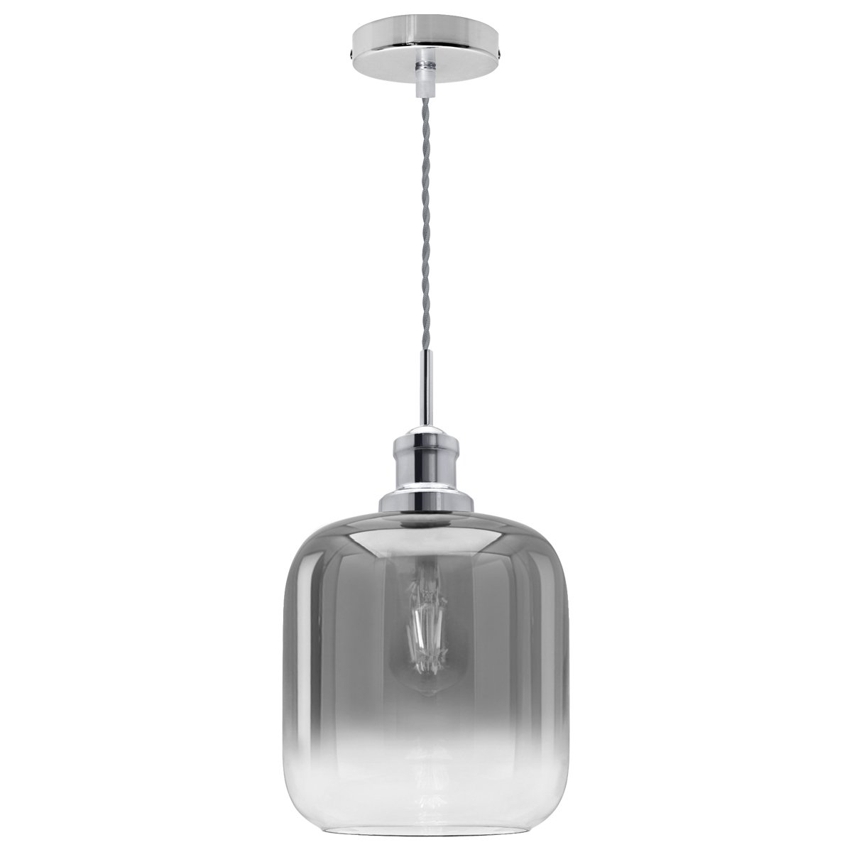 Energy Light Bulbs Grey and Clear Glass Ceiling Pendant Light - Chrome