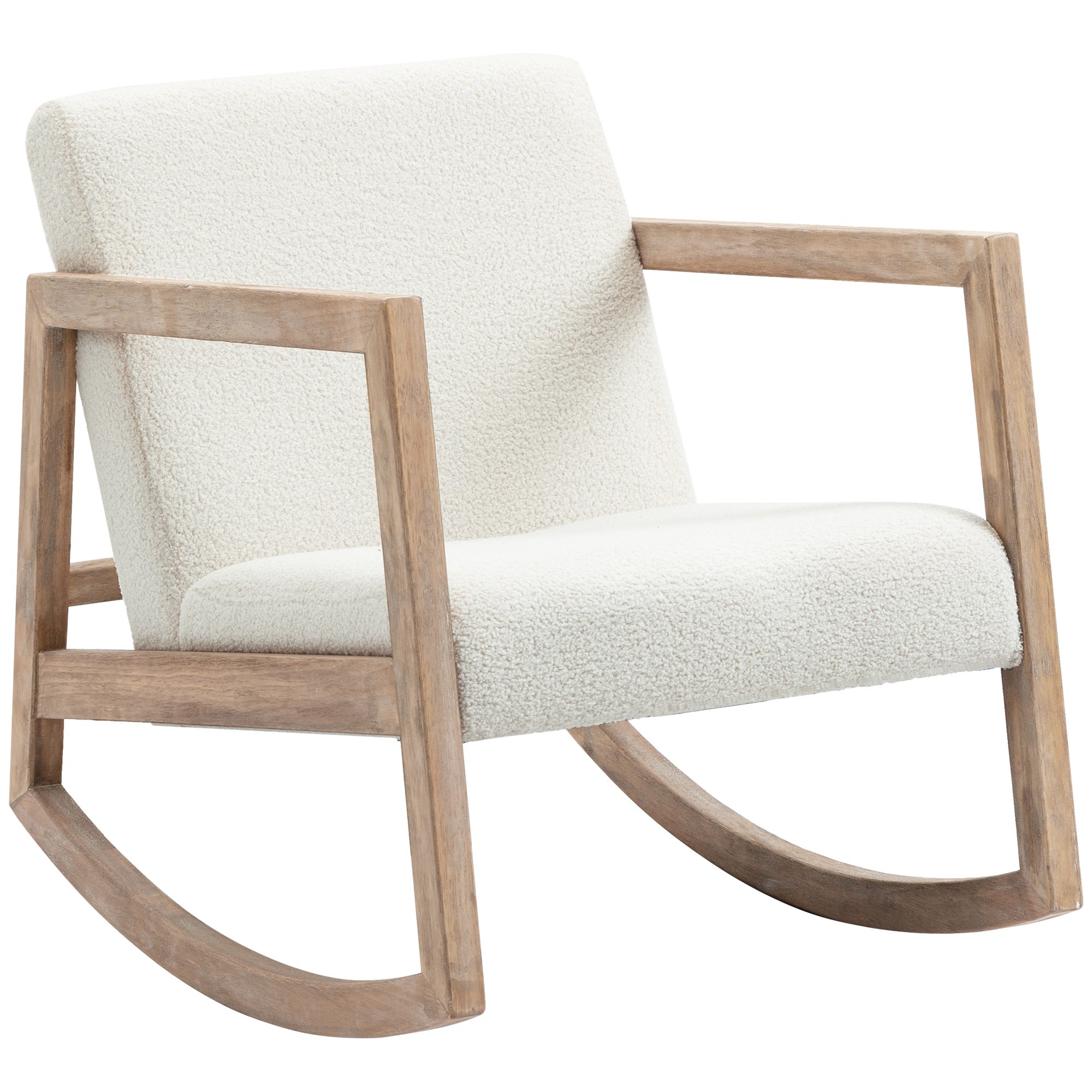 HOMCOM Upholstered Rocking Chair with Cushion and Wood Base - Cream White