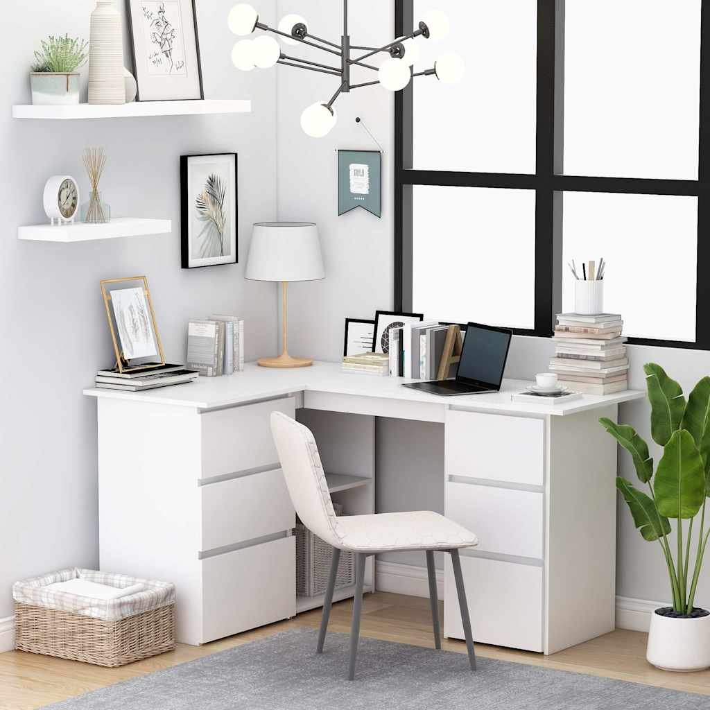 Walplus Wood Corner Desk - White - 145 x 100 x 76 cm