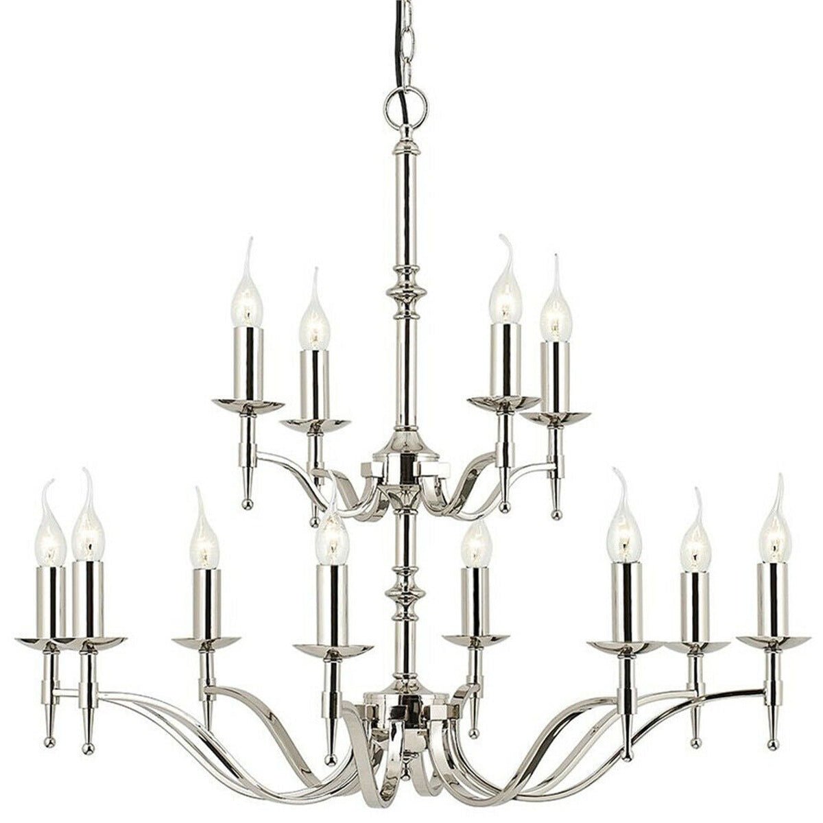 Loops Direct Steel 12-Light Pendant Chandelier - Bright Nickel
