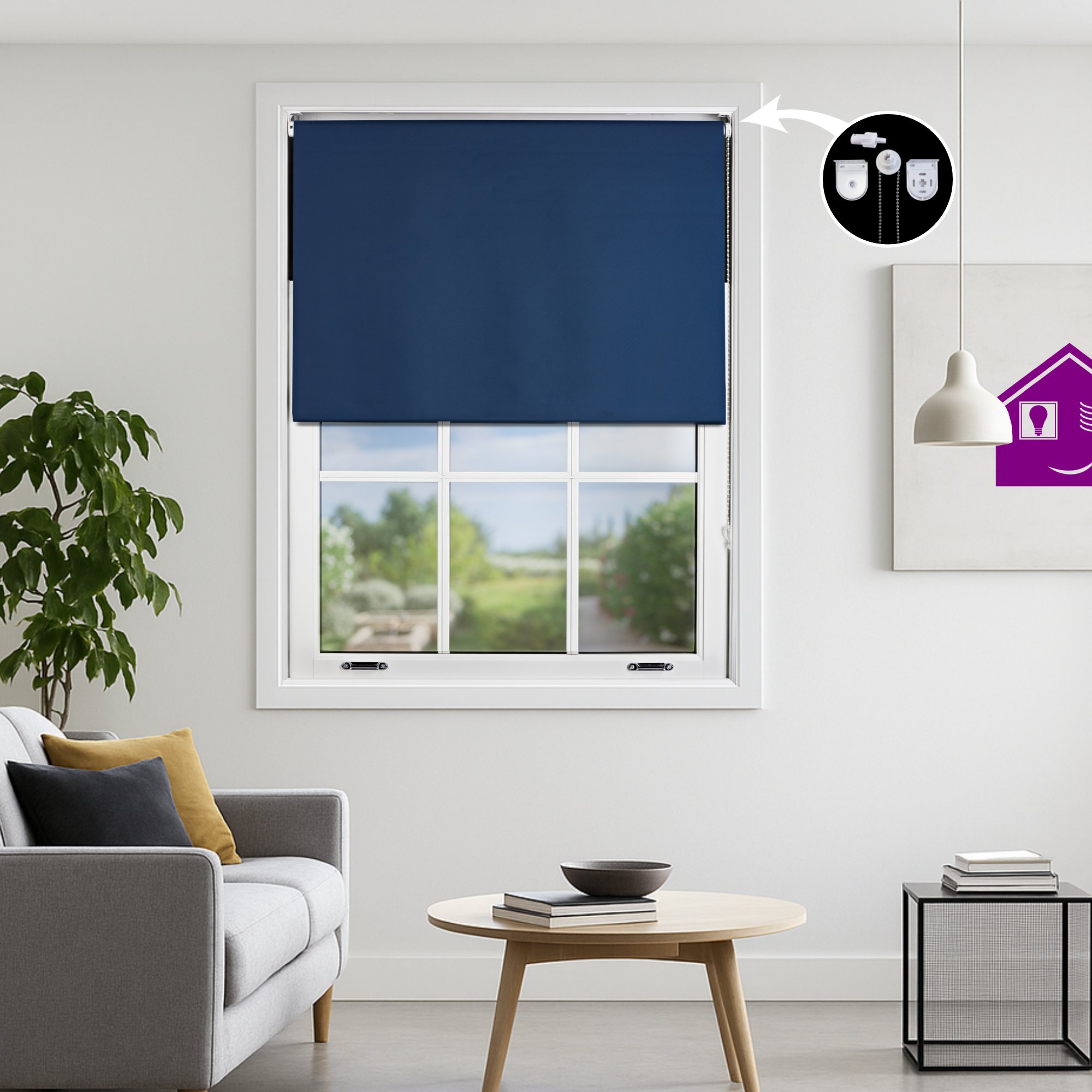 Furnished Navy Blue Blackout Roller Blind with Metal Fittings - 235 x 165cm
