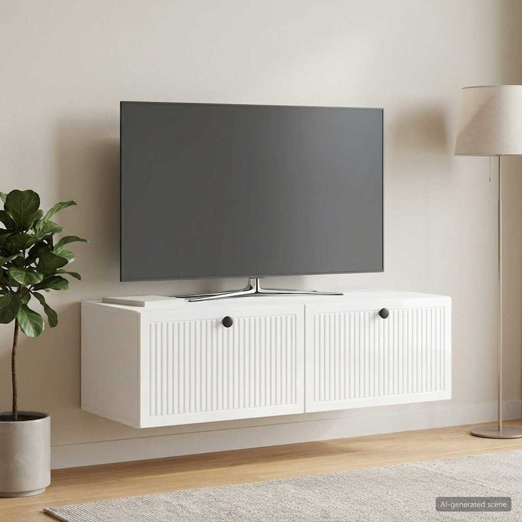 Walplus High Gloss Wall Mounted TV Cabinet - High Gloss White - 98 x 41 x 30 cm