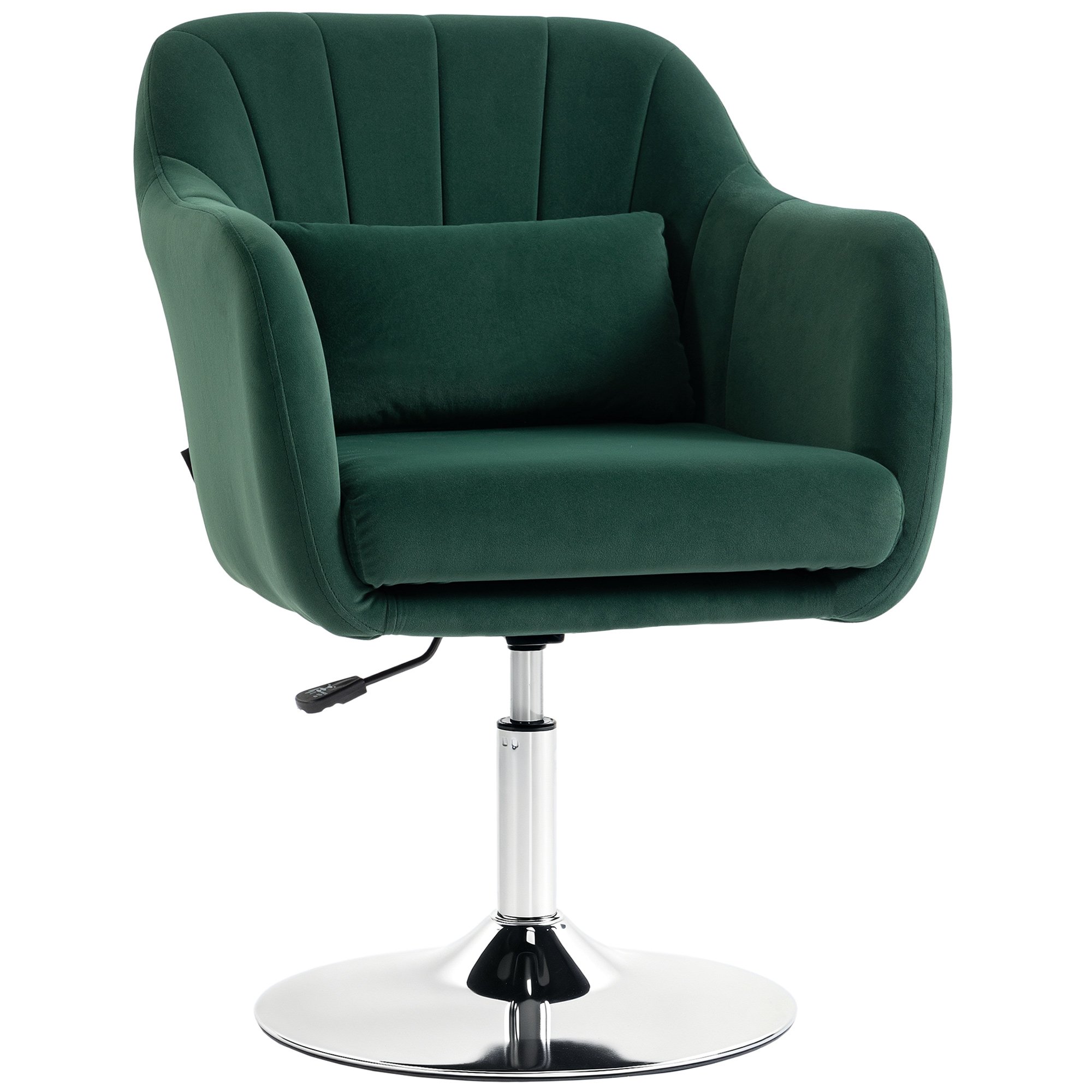 HOMCOM Adjustable  Velvet Swivel Accent Chair with Lumbar Support - Dark Green