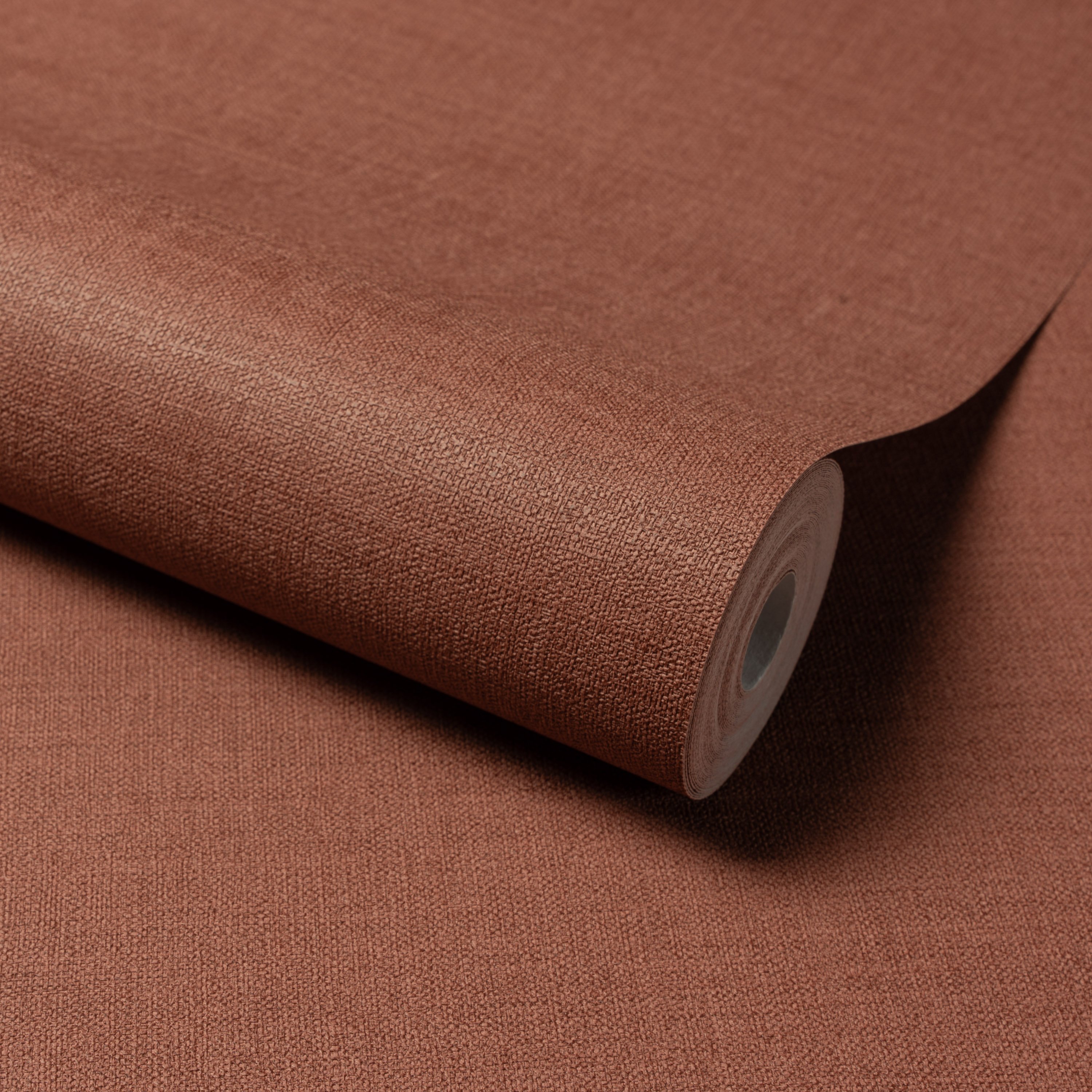 Grandeco Linen Effect Fabric PlainTextured Wallpaper - Rust Red