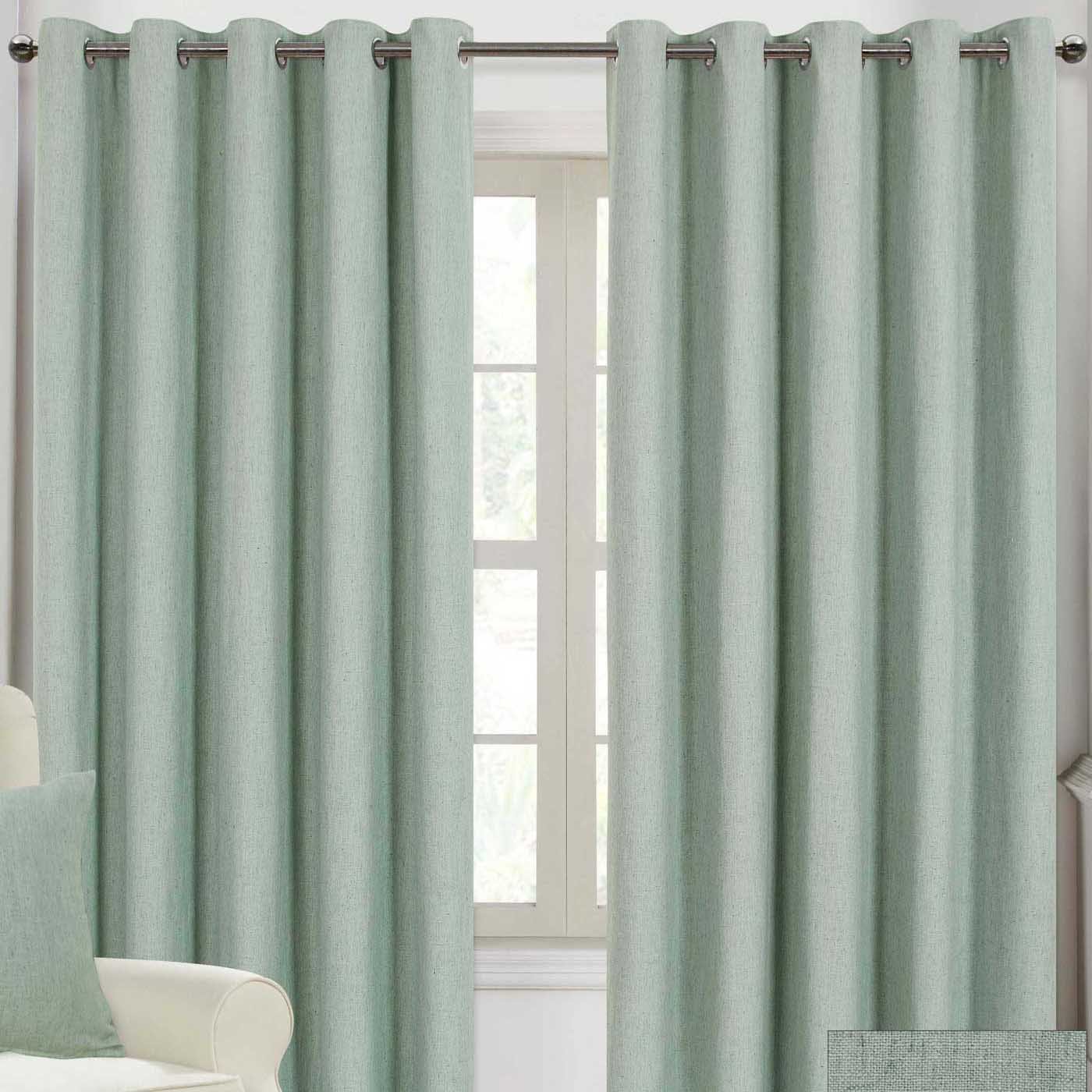 Homescapes Duck Egg Blue Linen Eyelet Lined Curtains - 167cm x 137cm