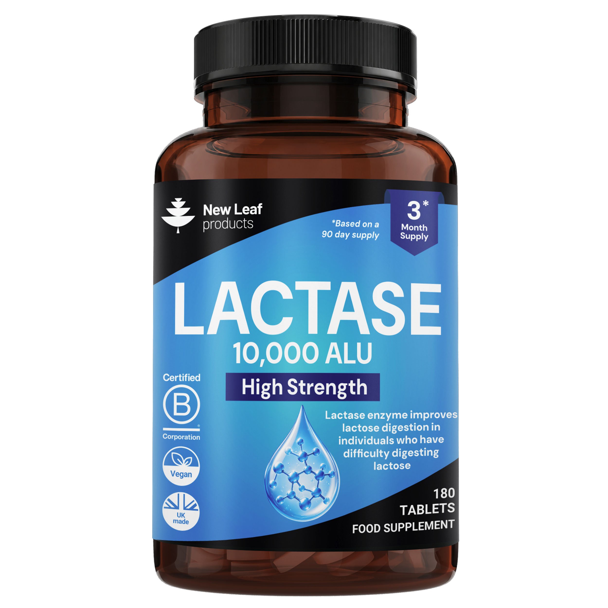 New Leaf Lactase 10,000 ALU 154mg For Lactose - 180 Tablets